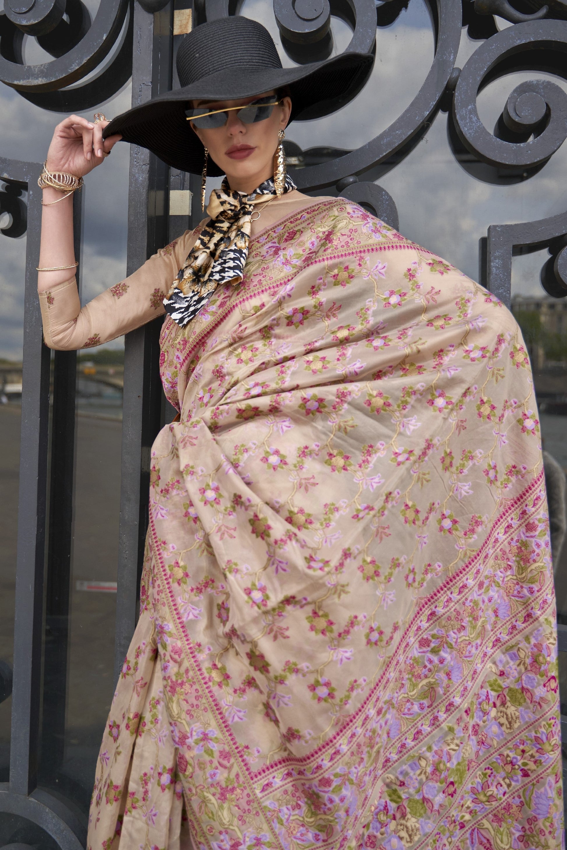 Beige Jaal Weave Organza Saree-ZB133051_2_SareeButa.com