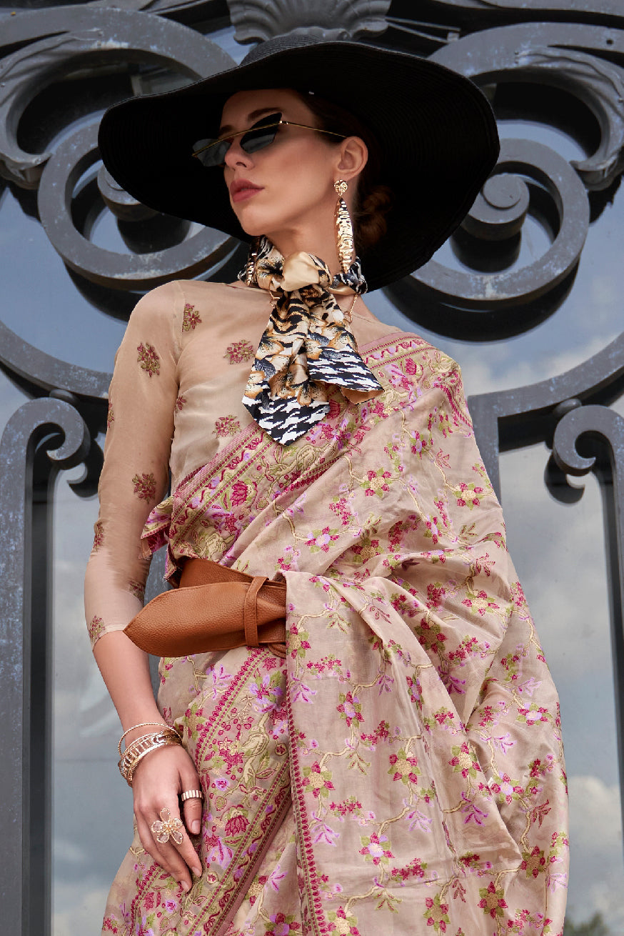 Beige Jaal Weave Organza Saree-ZB133051_3_SareeButa.com