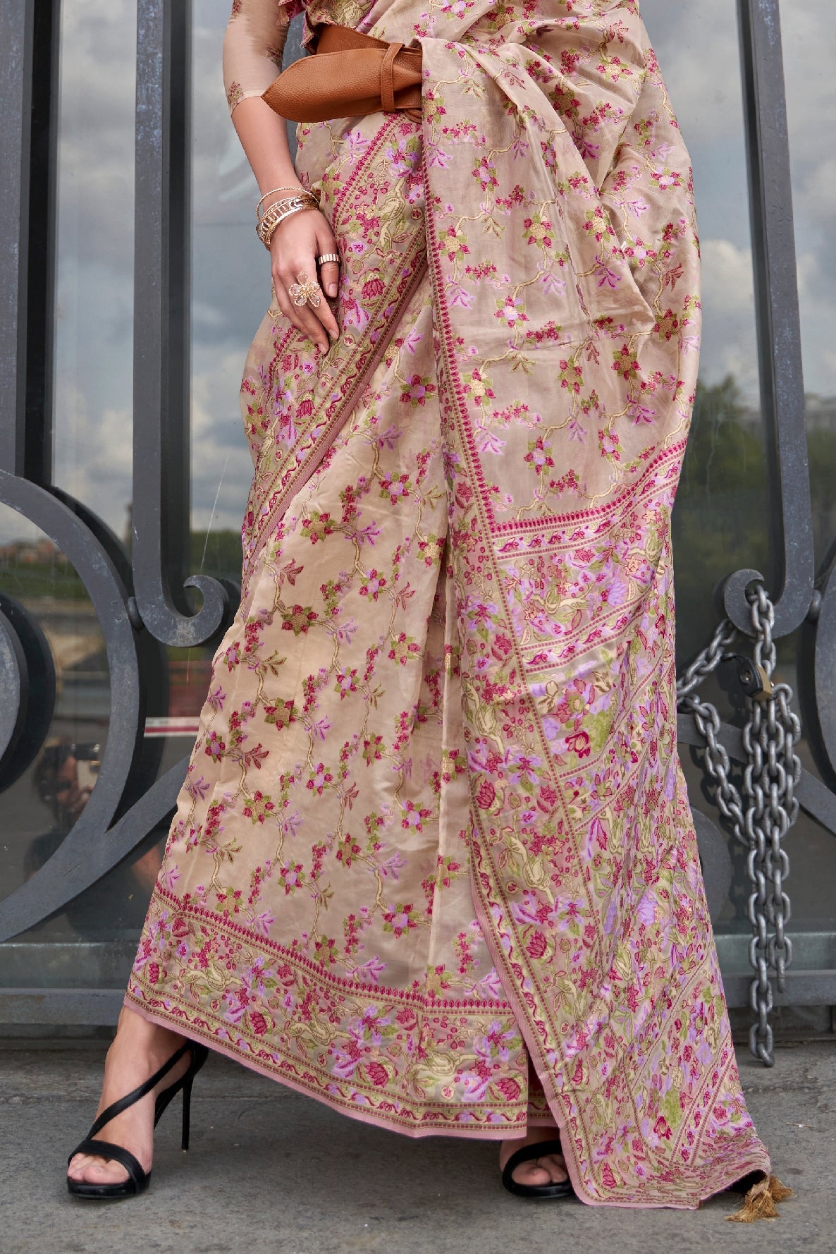 Beige Jaal Weave Organza Saree-ZB133051_4_SareeButa.com