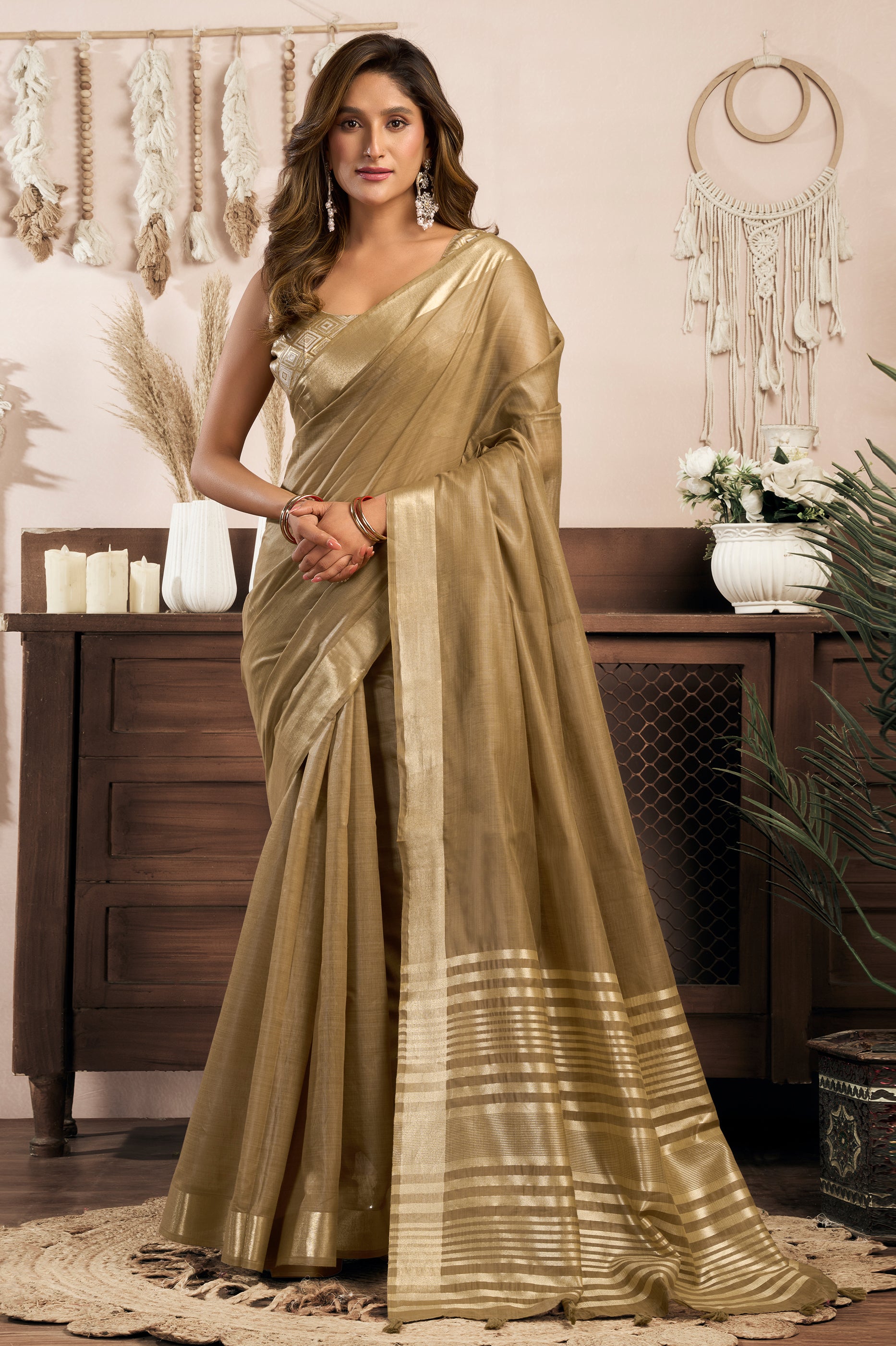 Beige Khadi Cotton Saree-SAR12655_1_SareeButa.com