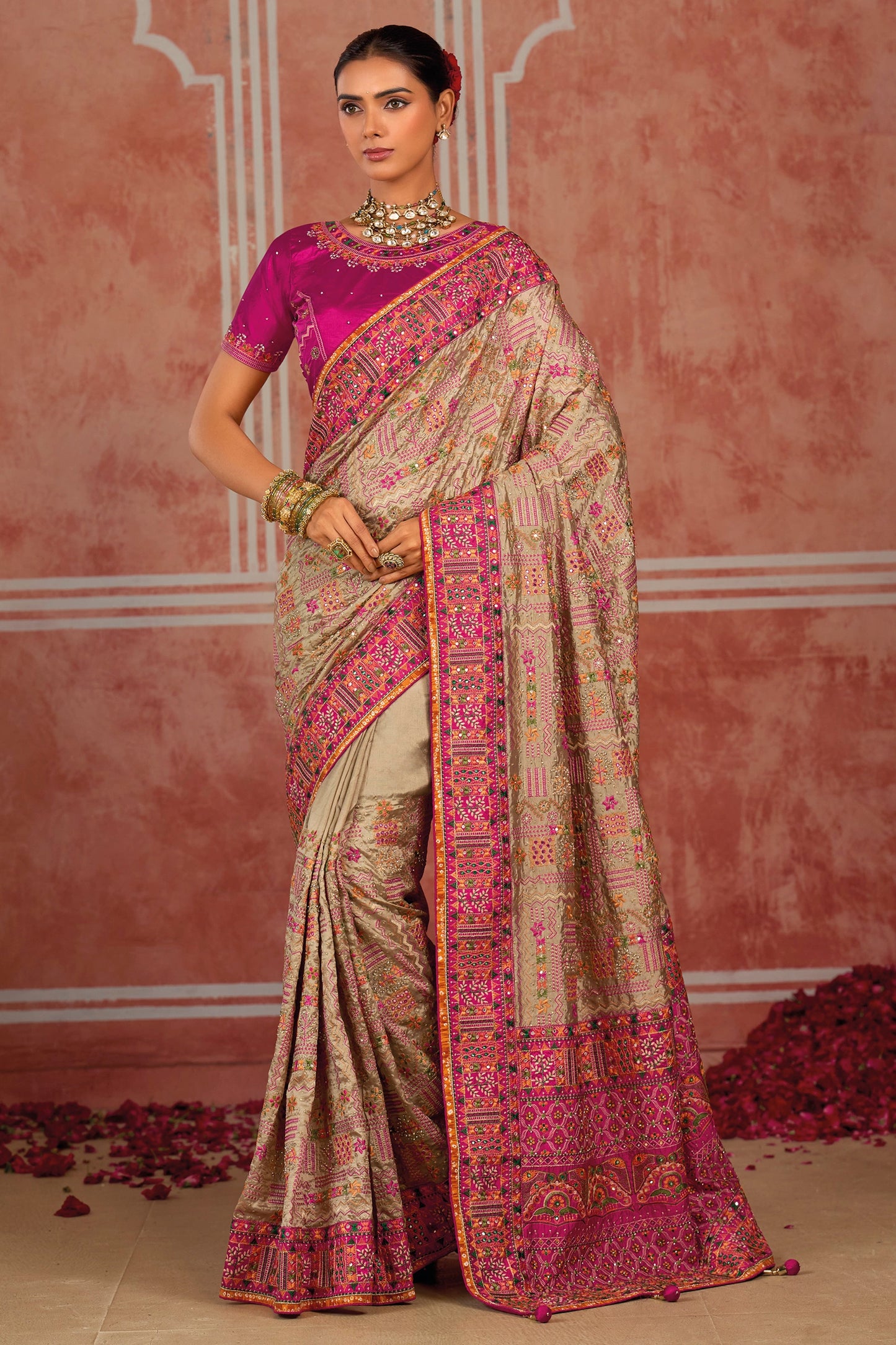 Beige Kutchi Work Silk Saree-SAR13051_1_SareeButa.com
