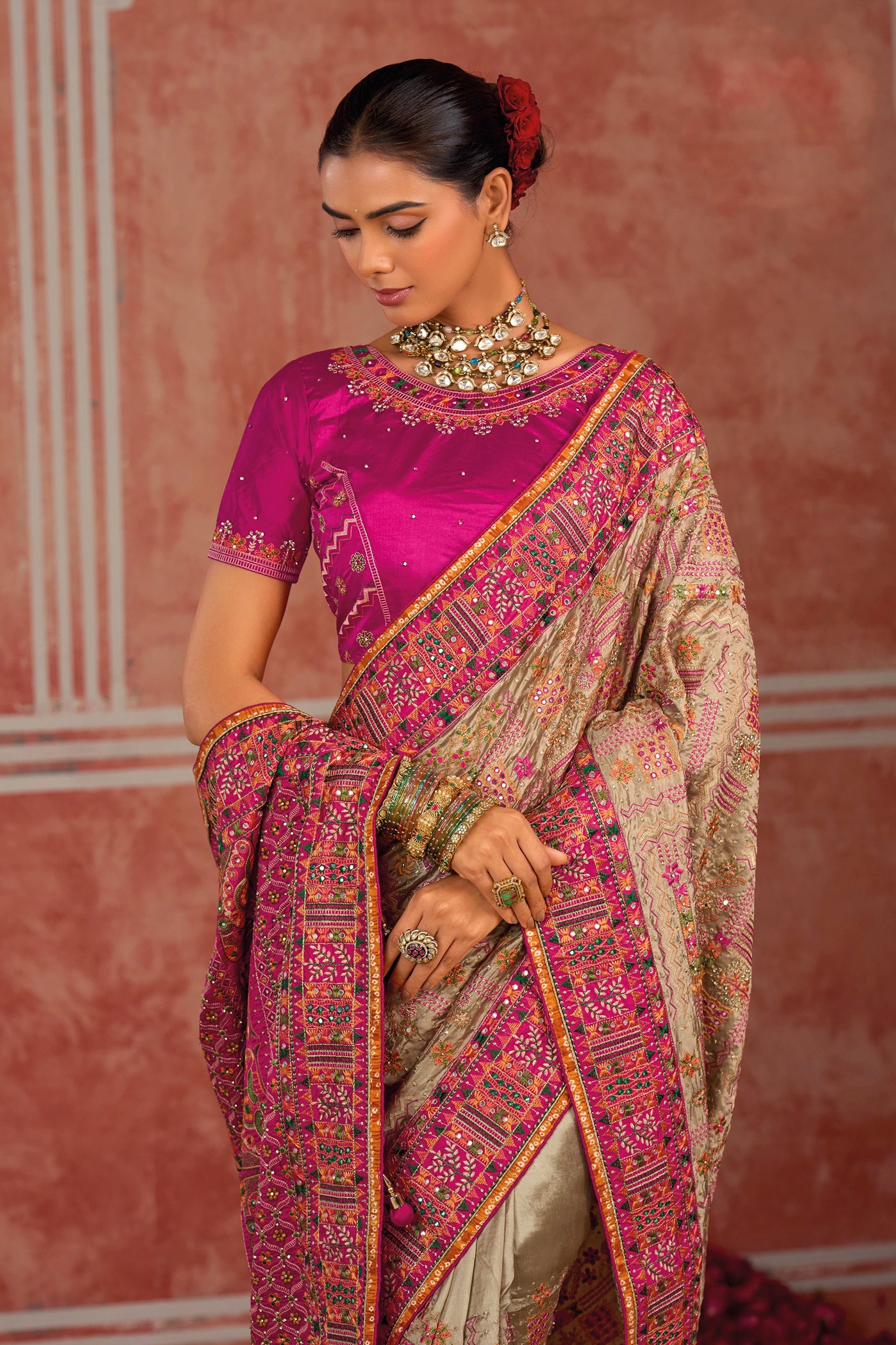 Beige Kutchi Work Silk Saree-SAR13051_2_SareeButa.com