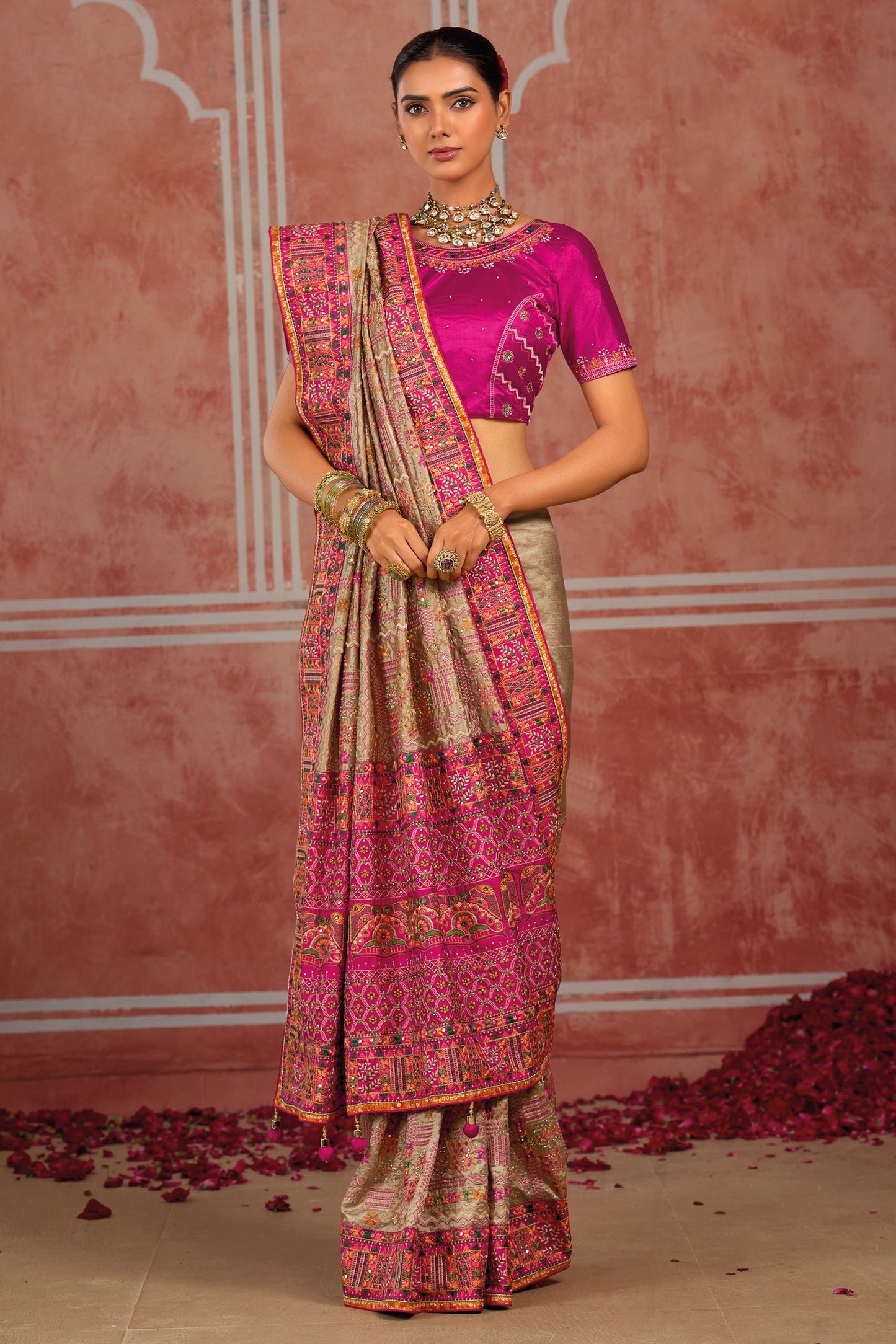 Beige Kutchi Work Silk Saree-SAR13051_3_SareeButa.com