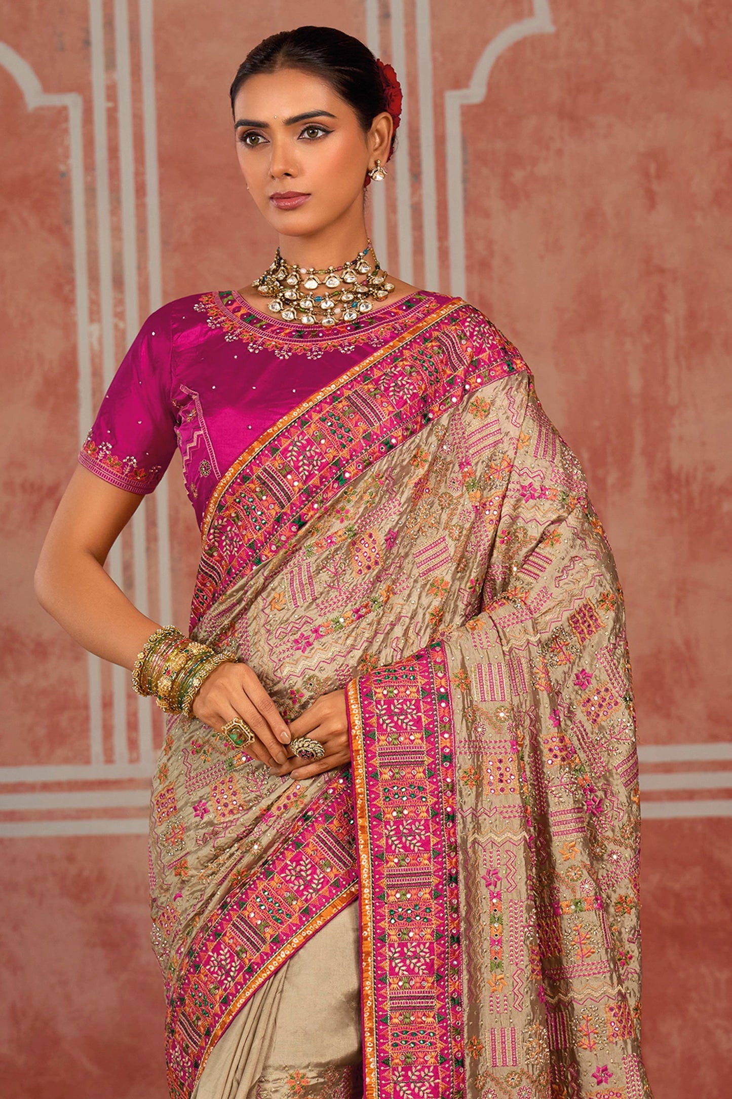 Beige Kutchi Work Silk Saree-SAR13051_4_SareeButa.com