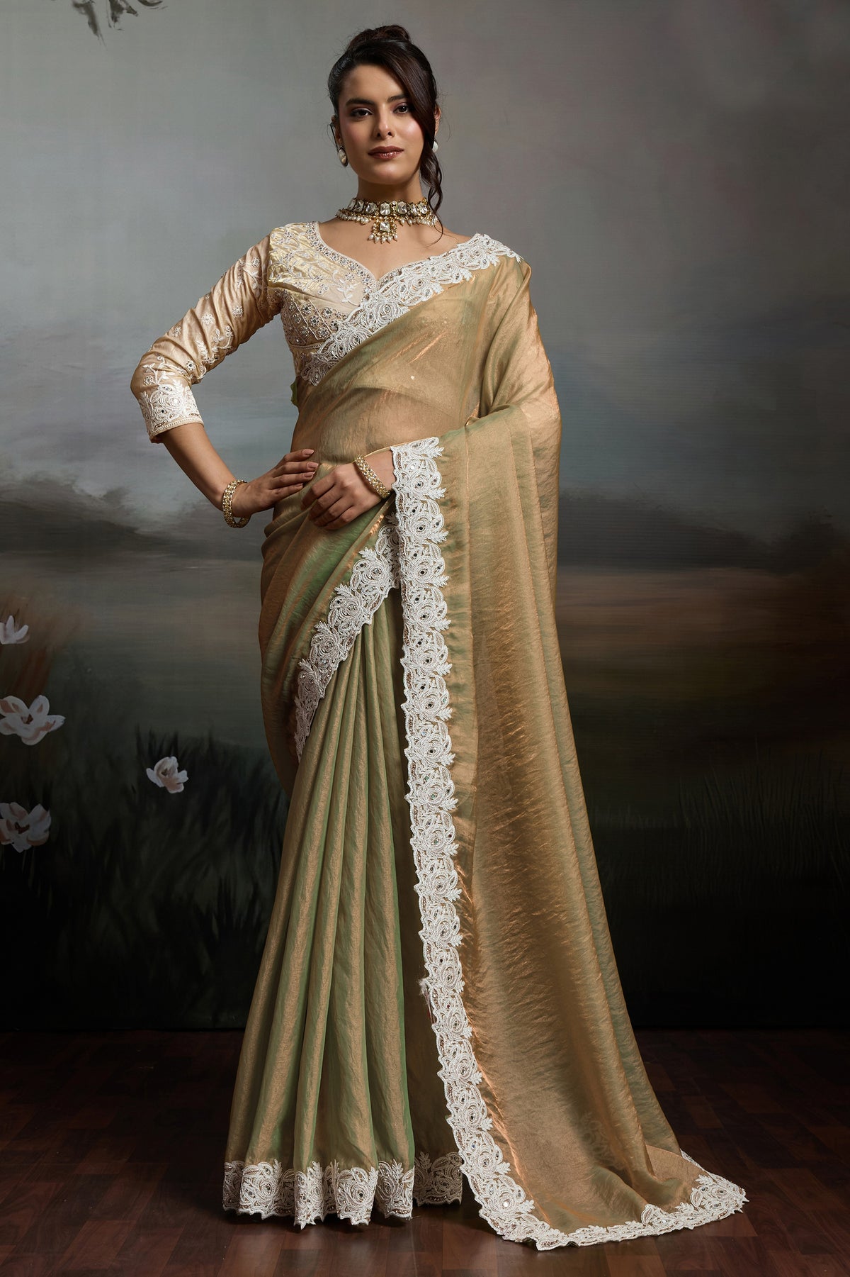 Beige Metallic Satin Velvet Saree-SAR12919_1_SareeButa.com
