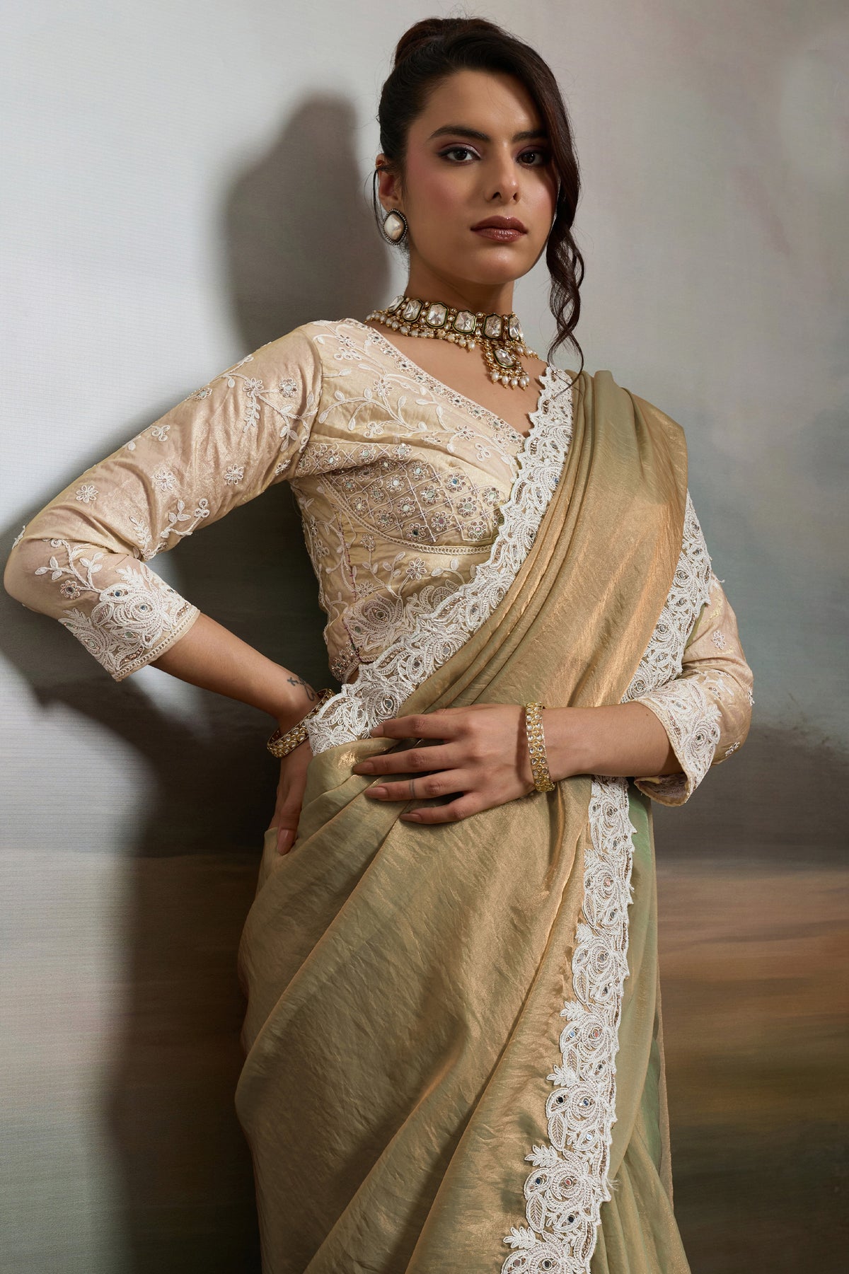 Beige Metallic Satin Velvet Saree-SAR12919_3_SareeButa.com