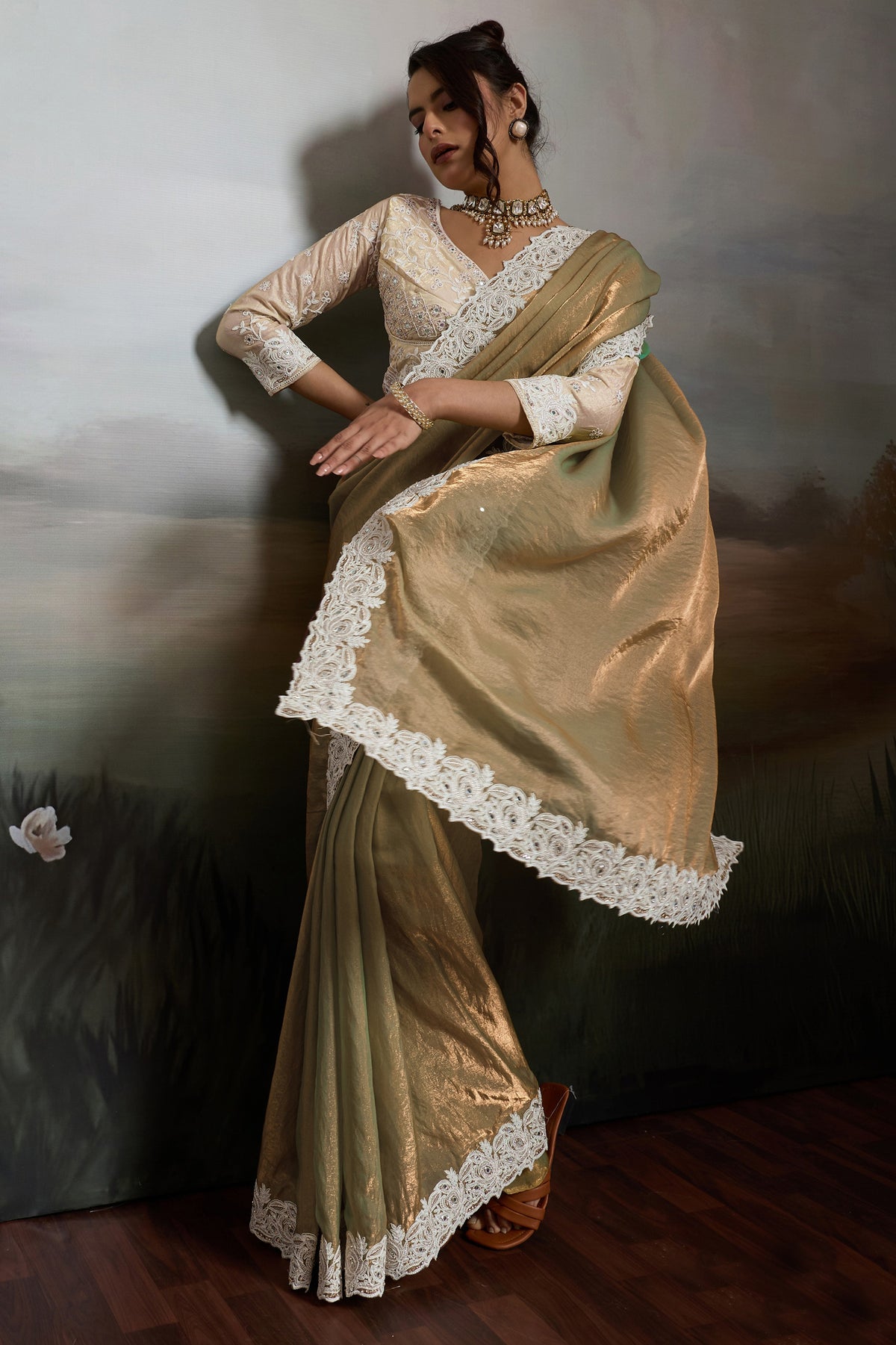 Beige Metallic Satin Velvet Saree-SAR12919_4_SareeButa.com