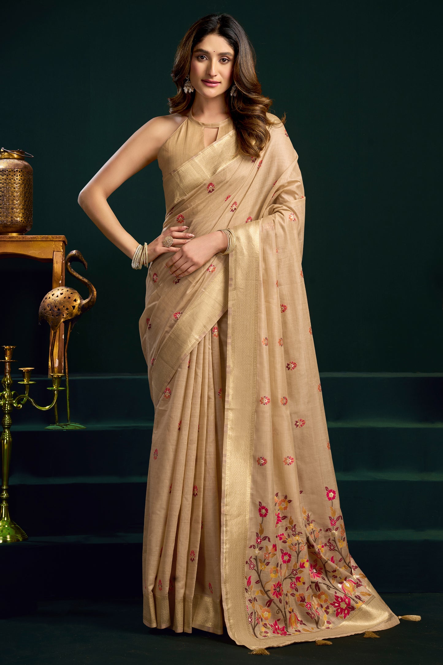 Beige Munga Cotton Saree-SAR12713_1_SareeButa.com