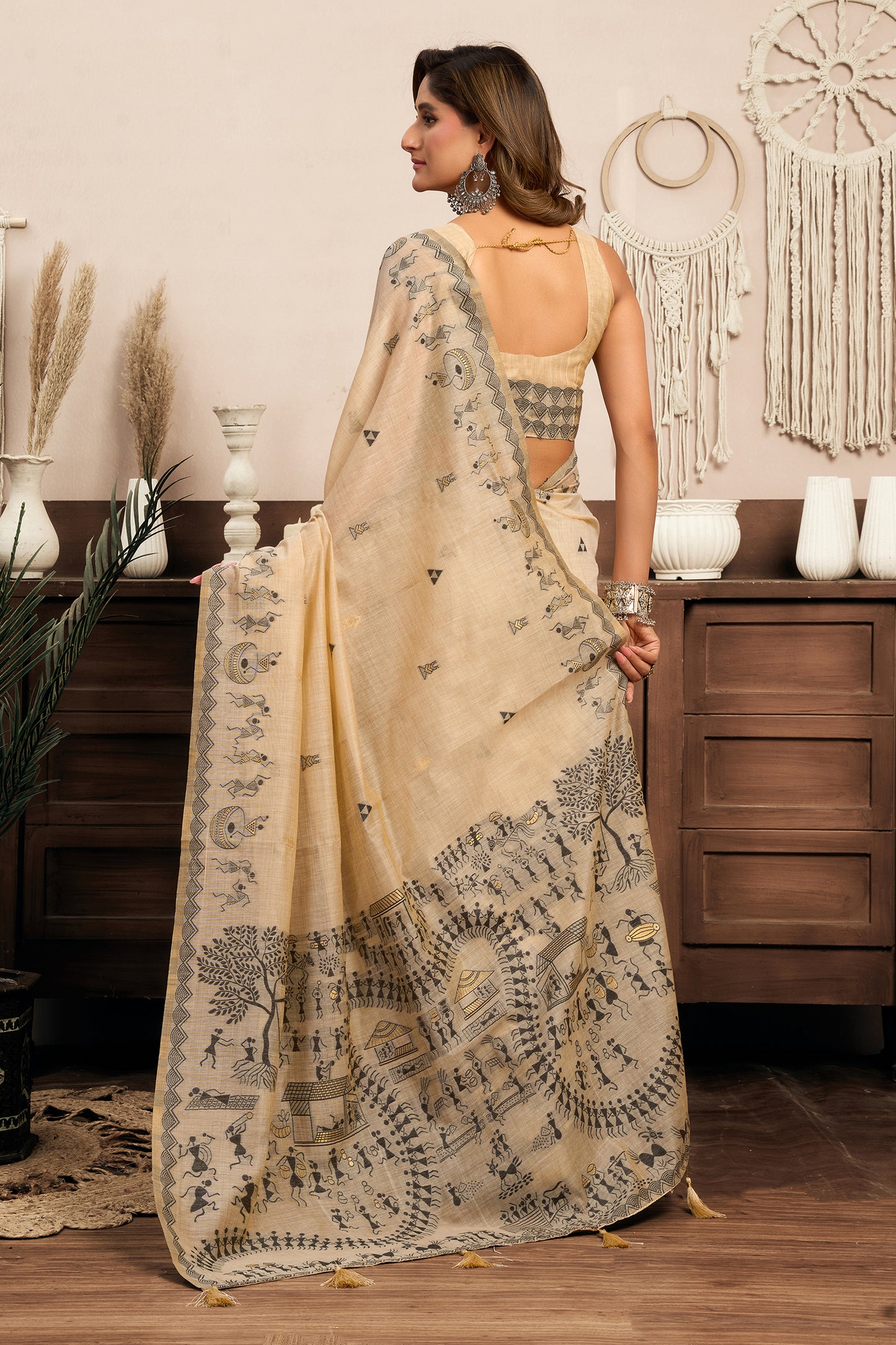 Beige Printed Modal Cotton Saree-SAR12644_4_SareeButa.com