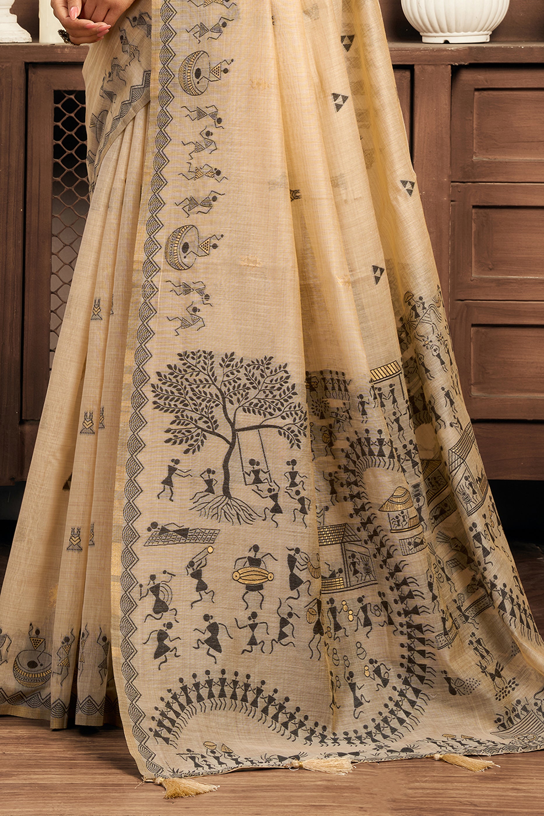 Beige Printed Modal Cotton Saree-SAR12644_5_SareeButa.com