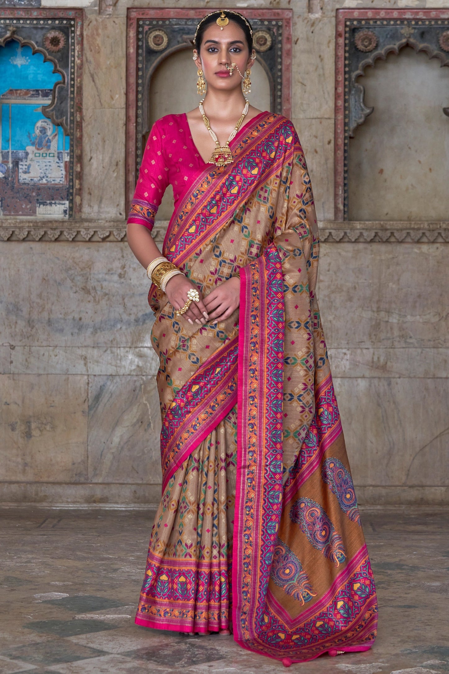 Beige Printed Patola Silk Saree-SAR11297_1_SareeButa.com
