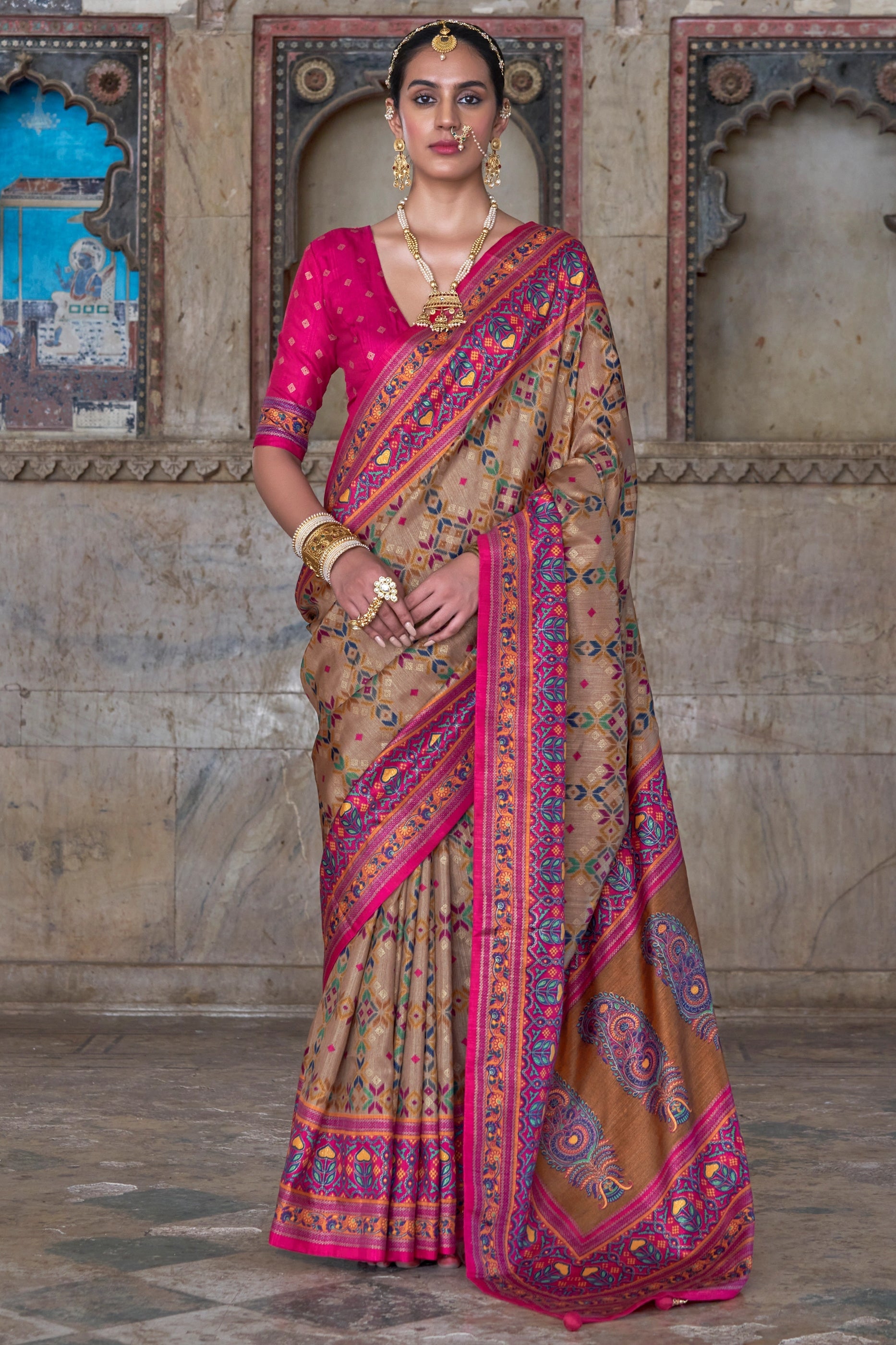 Beige Printed Patola Silk Saree-SAR11297_1_SareeButa.com