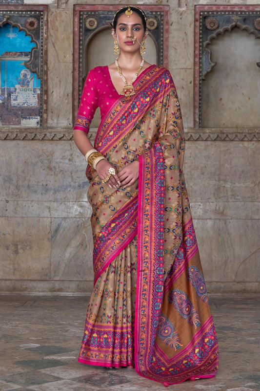 Beige Printed Patola Silk Saree-SAR11297_1_SareeButa.com