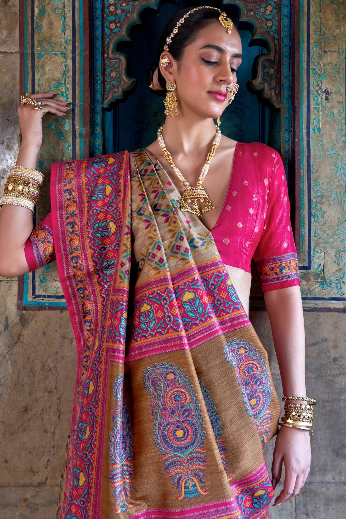 Beige Printed Patola Silk Saree-SAR11297_2_SareeButa.com