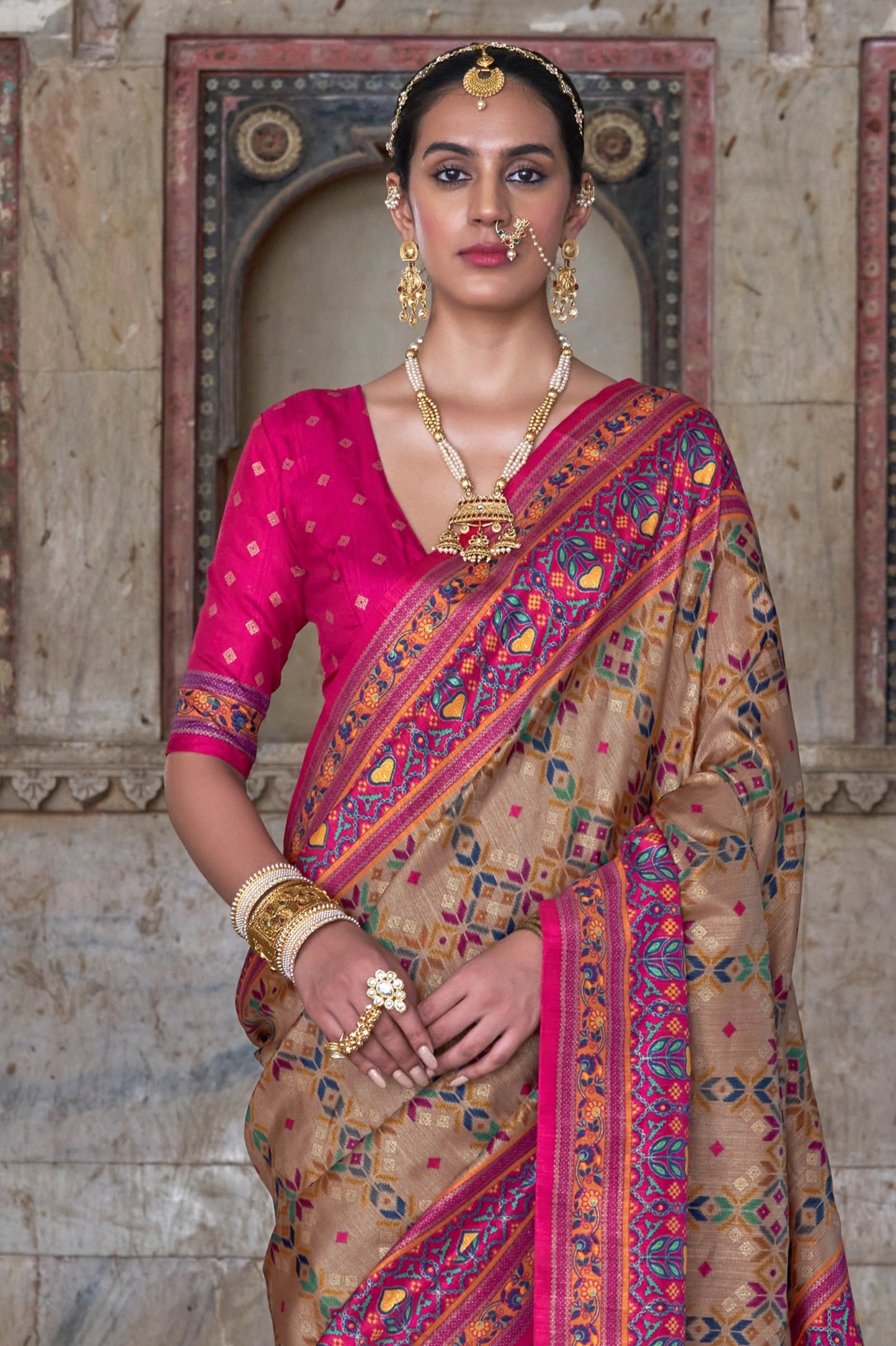 Beige Printed Patola Silk Saree-SAR11297_3_SareeButa.com