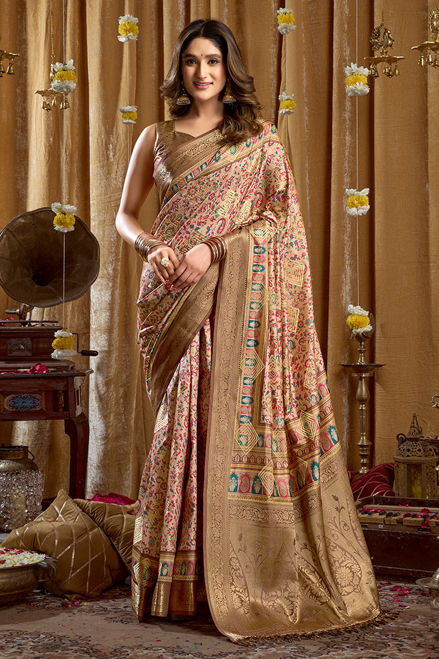 Beige Printed Silk Saree-SAR12662_1_SareeButa.com