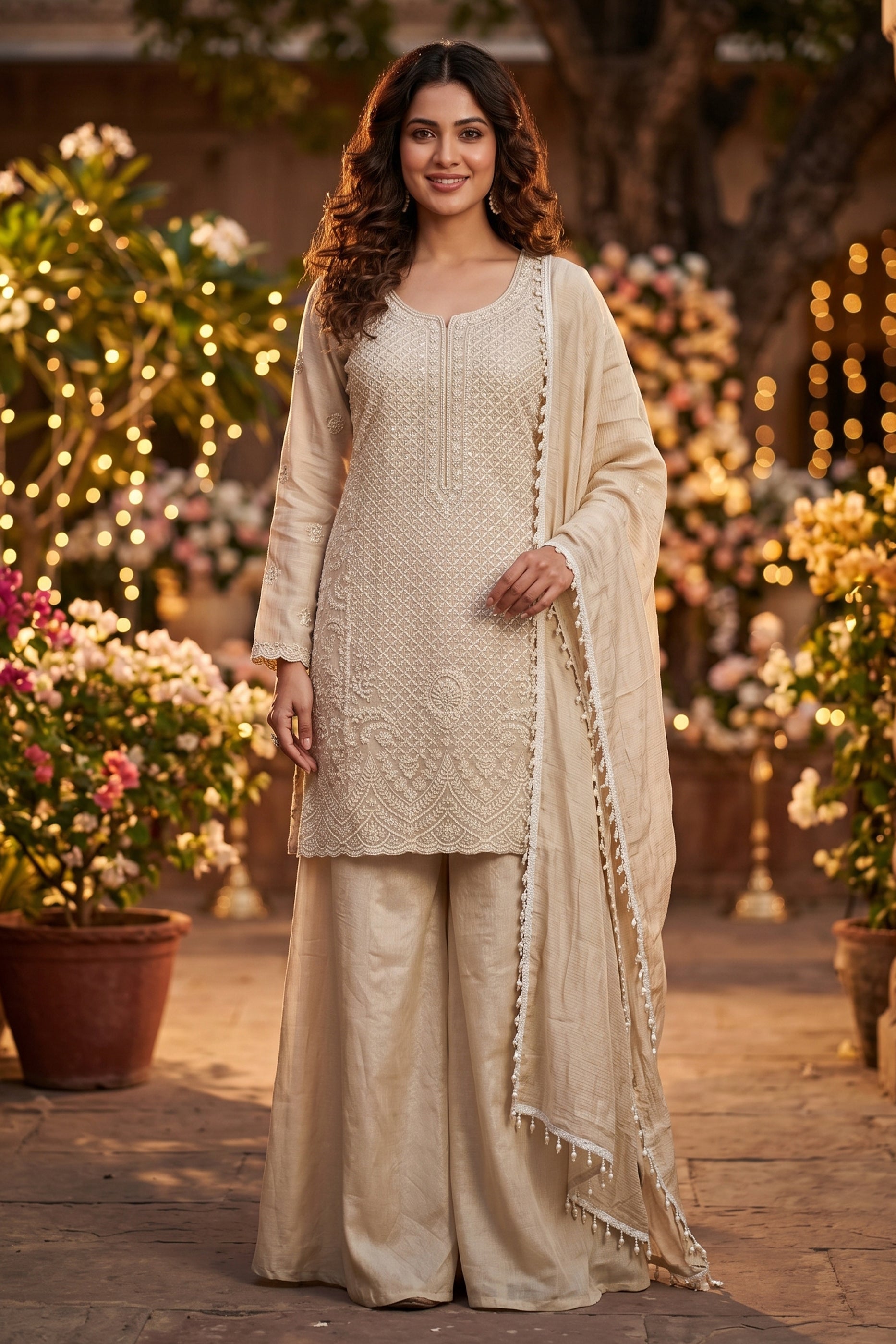 Beige Readymade Bead Work Chinon Suit-SAR12997_1_SareeButa.com
