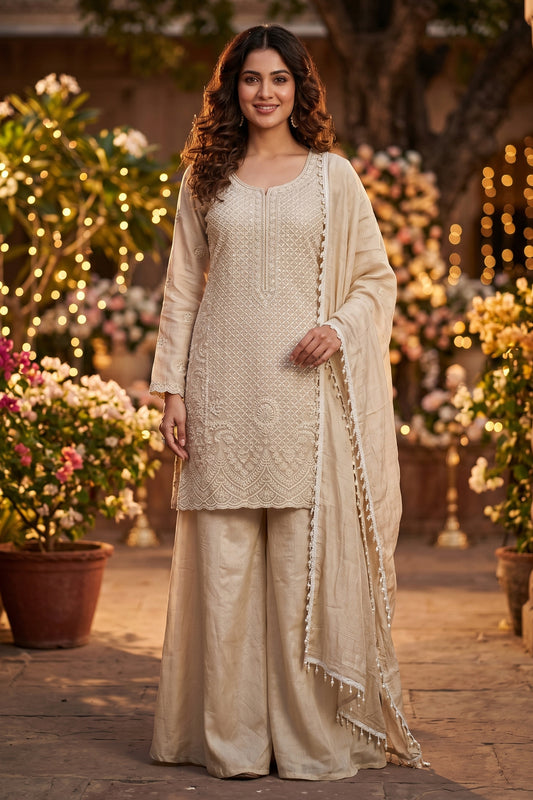 Beige Readymade Bead Work Chinon Suit-SAR12997_1_SareeButa.com