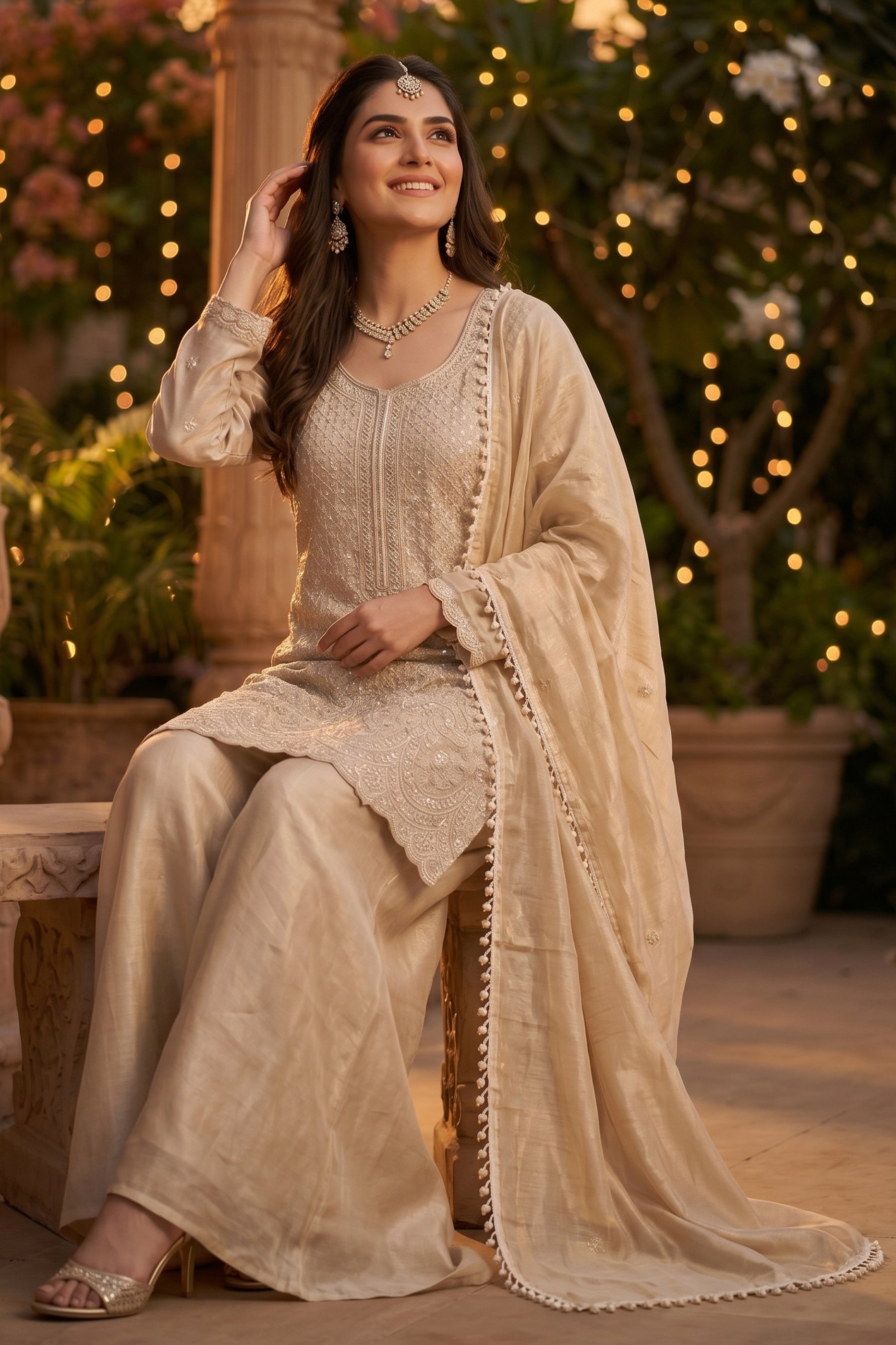 Beige Readymade Bead Work Chinon Suit-SAR12997_2_SareeButa.com