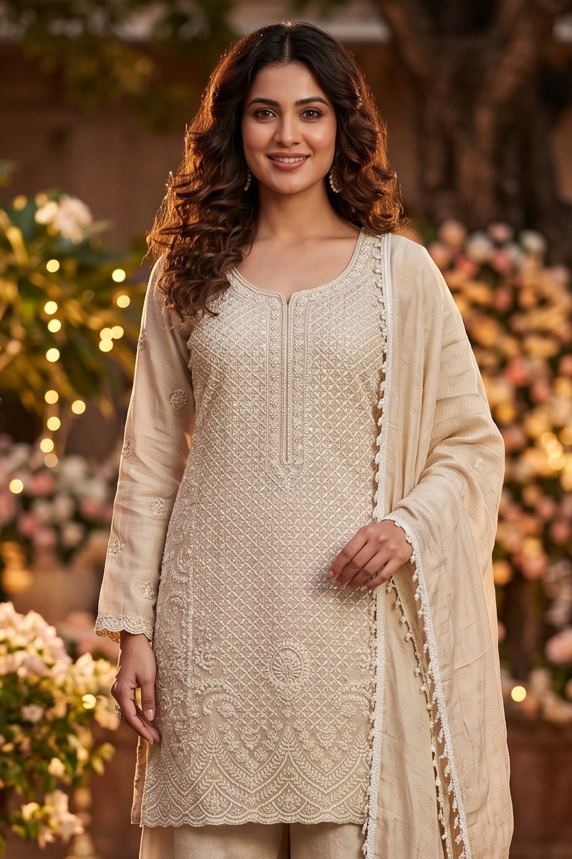 Beige Readymade Bead Work Chinon Suit-SAR12997_3_SareeButa.com