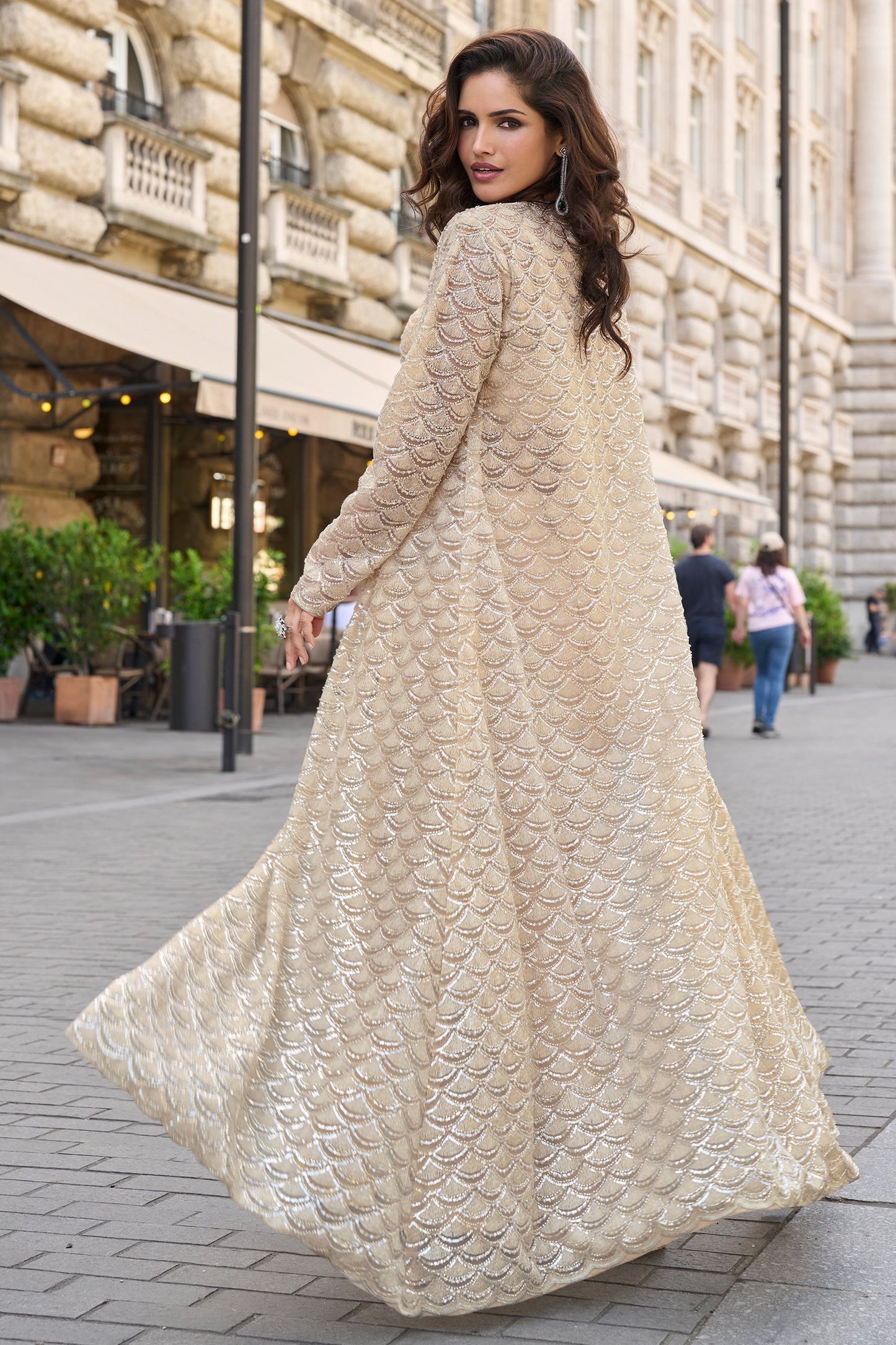 Beige Readymade Crepe Skirt Set With Jacket-SAR11073_3_SareeButa.com