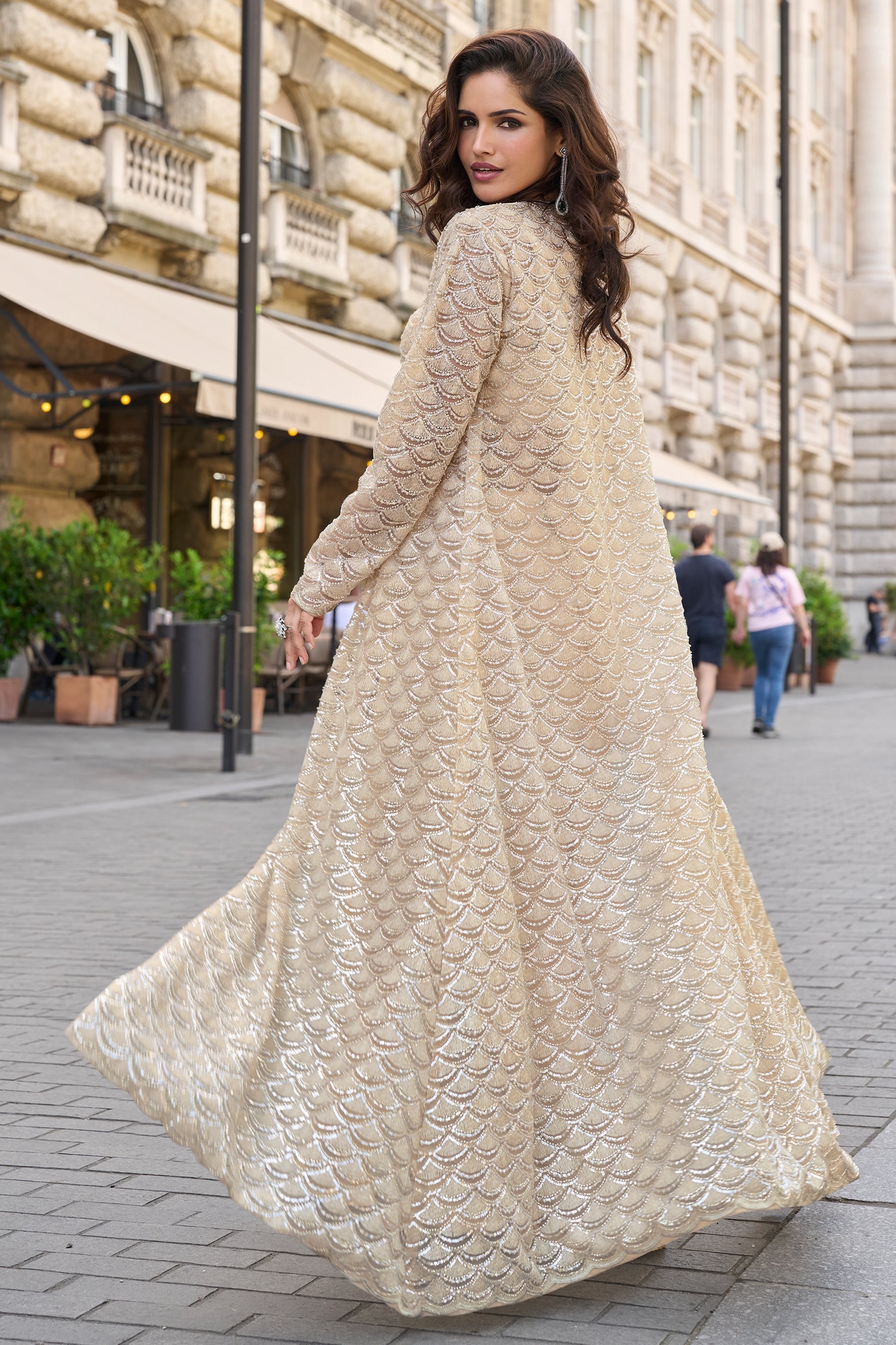 Beige Readymade Crepe Skirt Set With Jacket-SAR11073_3_SareeButa.com