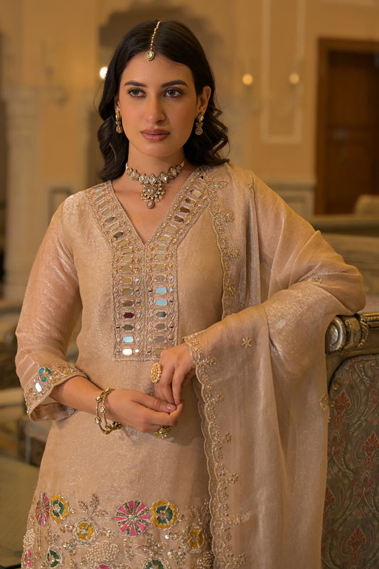 Beige Readymade Embroidered Crush Satin Palazzo Suit-SAR13232_2_SareeButa.com