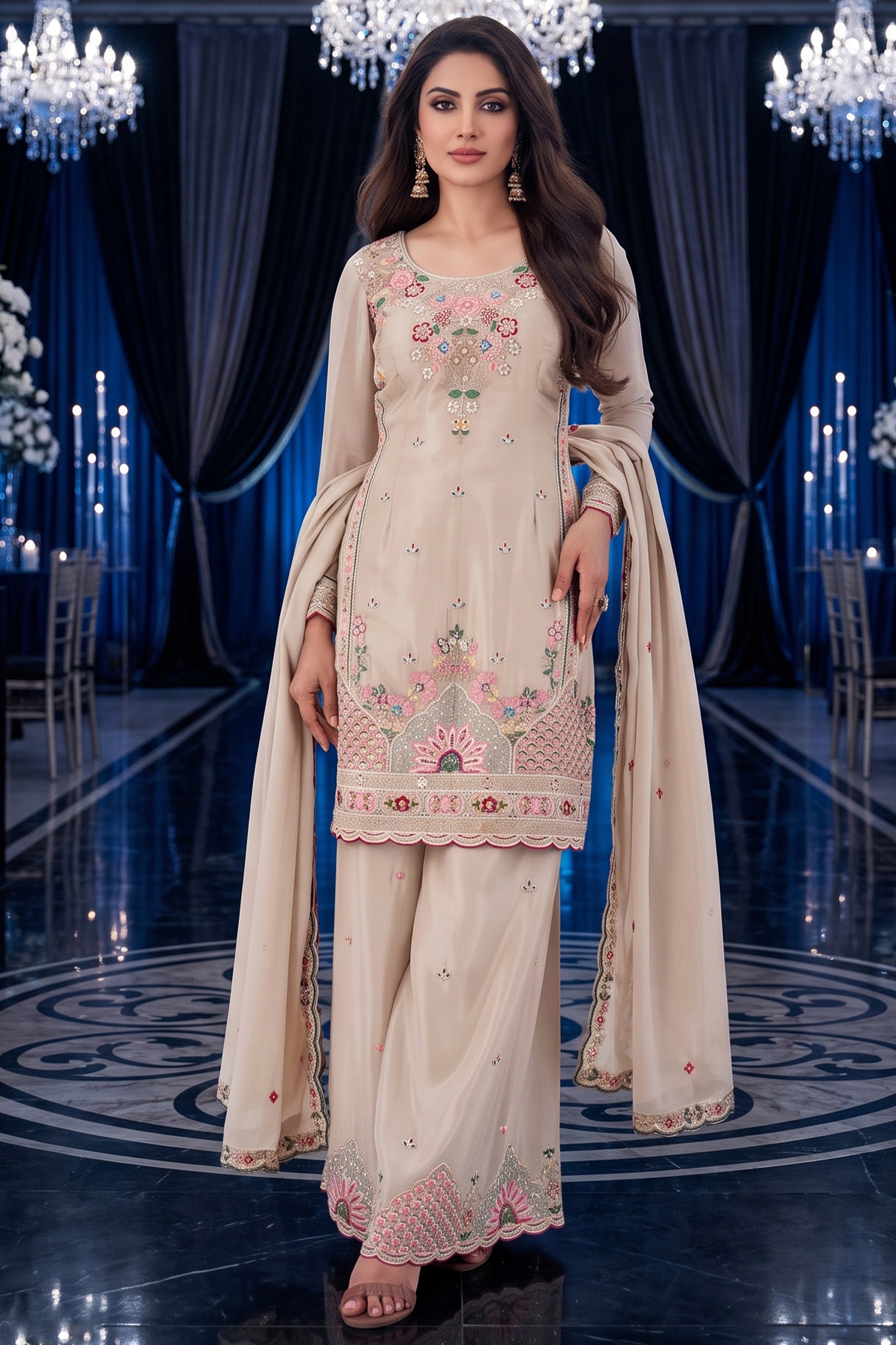 Beige Readymade Embroidered Palazzo Suit-SAR13138_1_SareeButa.com