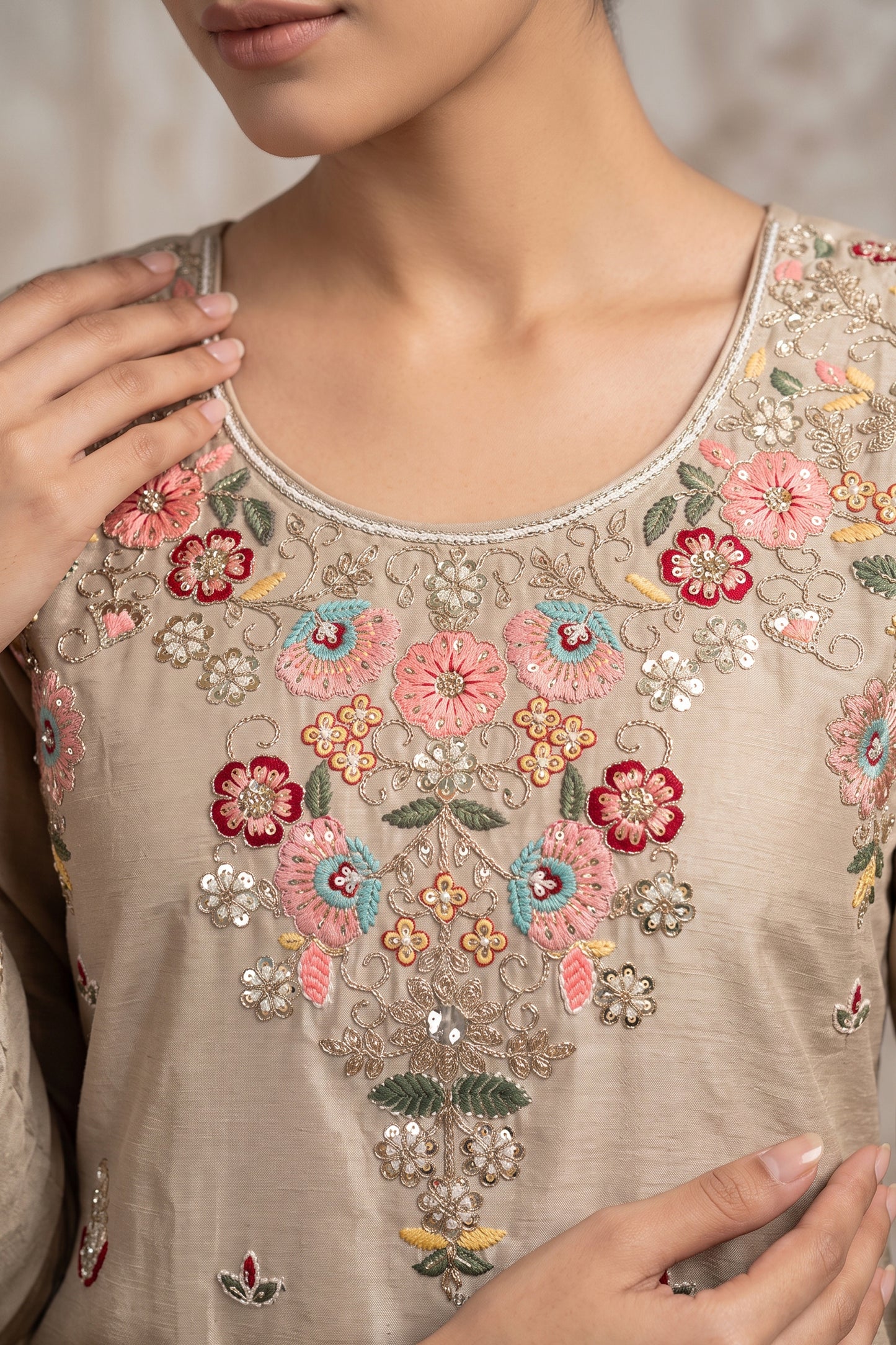 Beige Readymade Embroidered Palazzo Suit-SAR13138_2_SareeButa.com