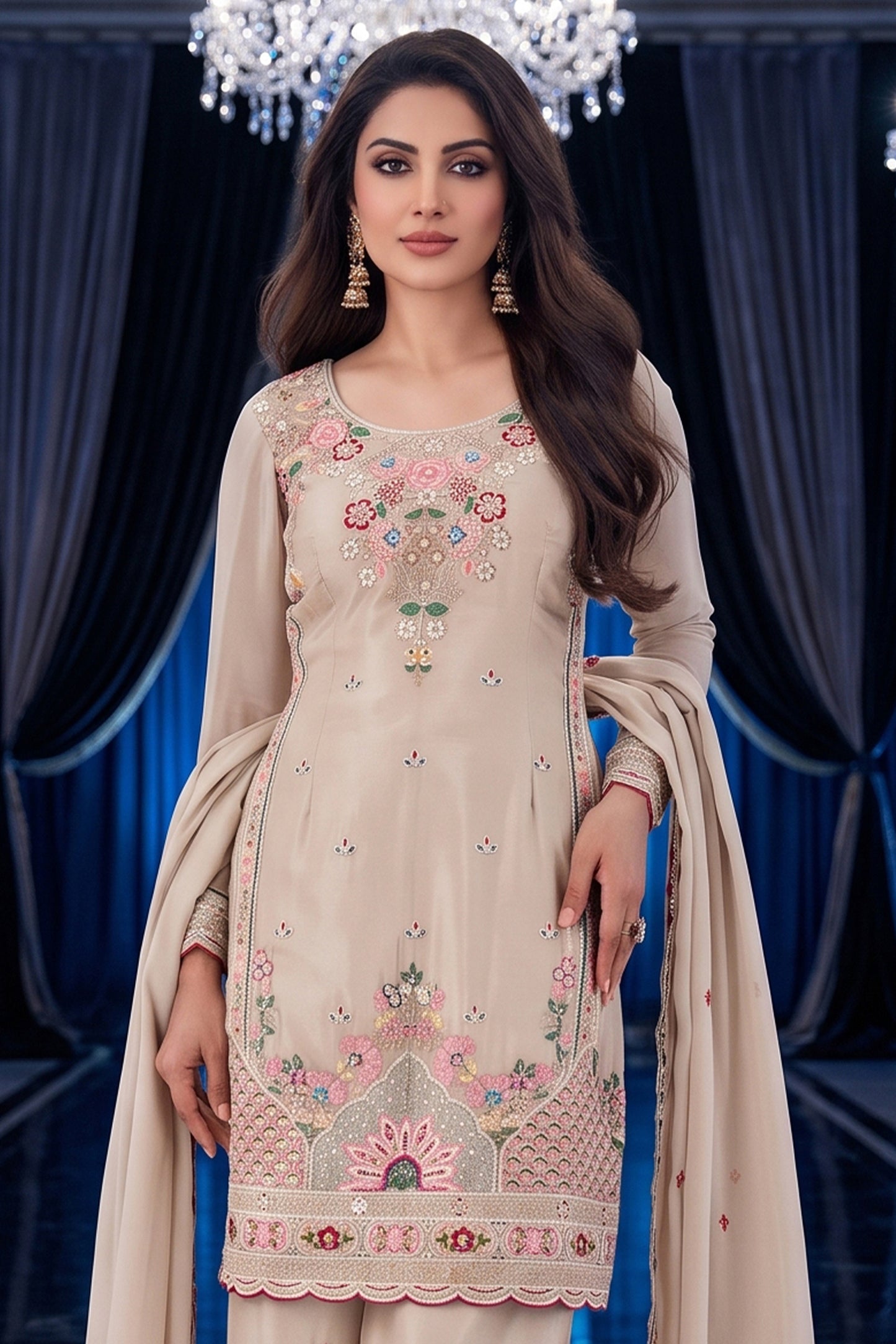 Beige Readymade Embroidered Palazzo Suit-SAR13138_6_SareeButa.com