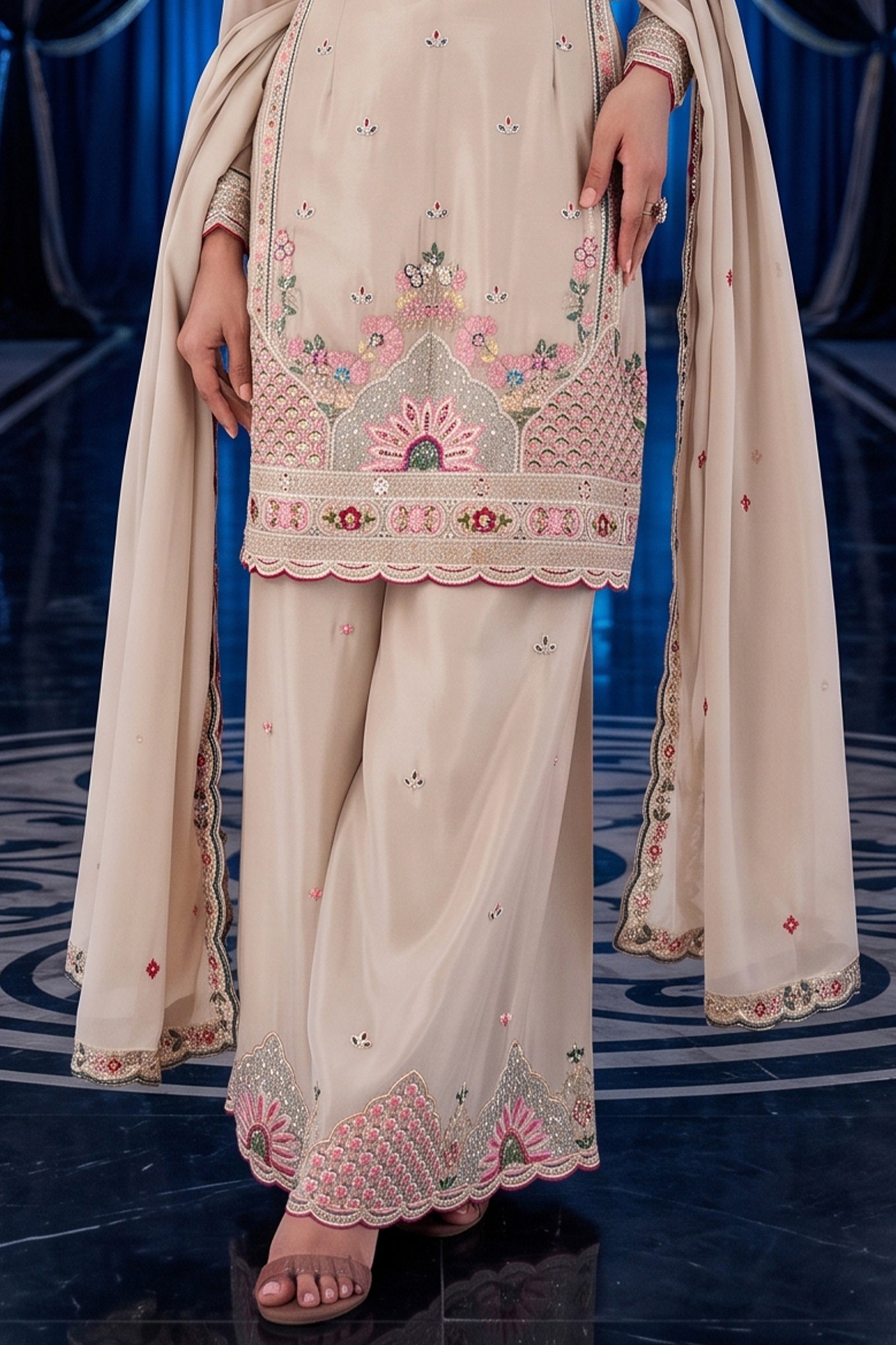 Beige Readymade Embroidered Palazzo Suit-SAR13138_7_SareeButa.com