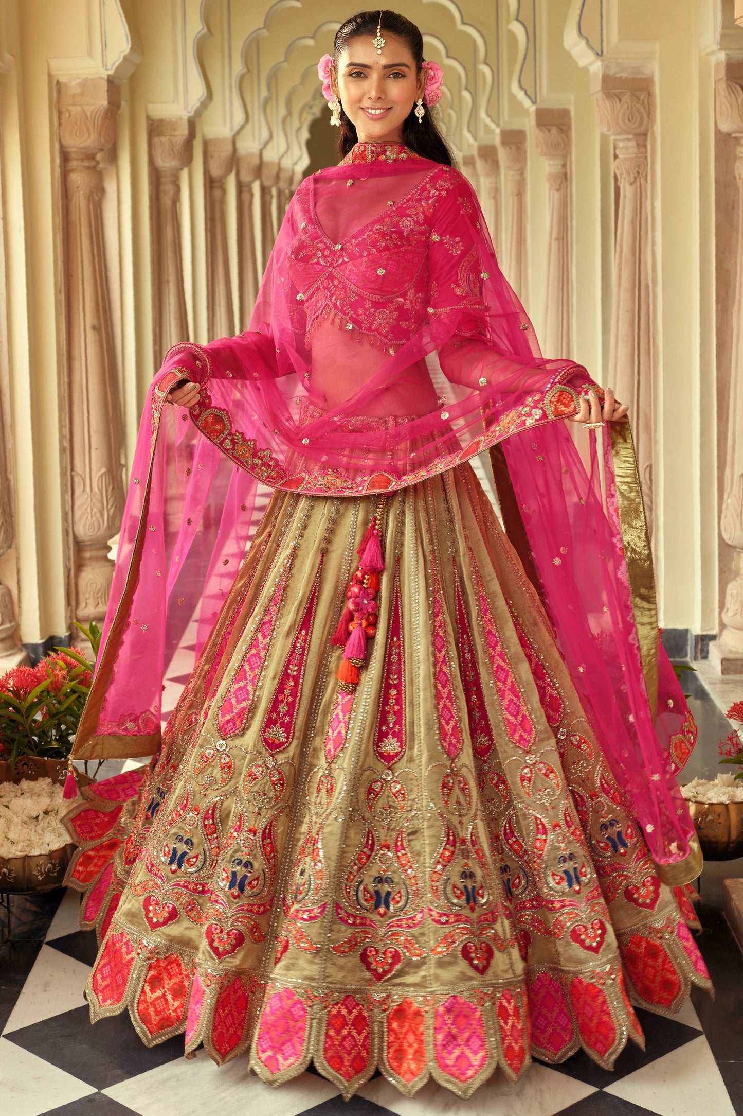 Beige Readymade Embroidered Silk Lehenga-SAR10904_4_SareeButa.com
