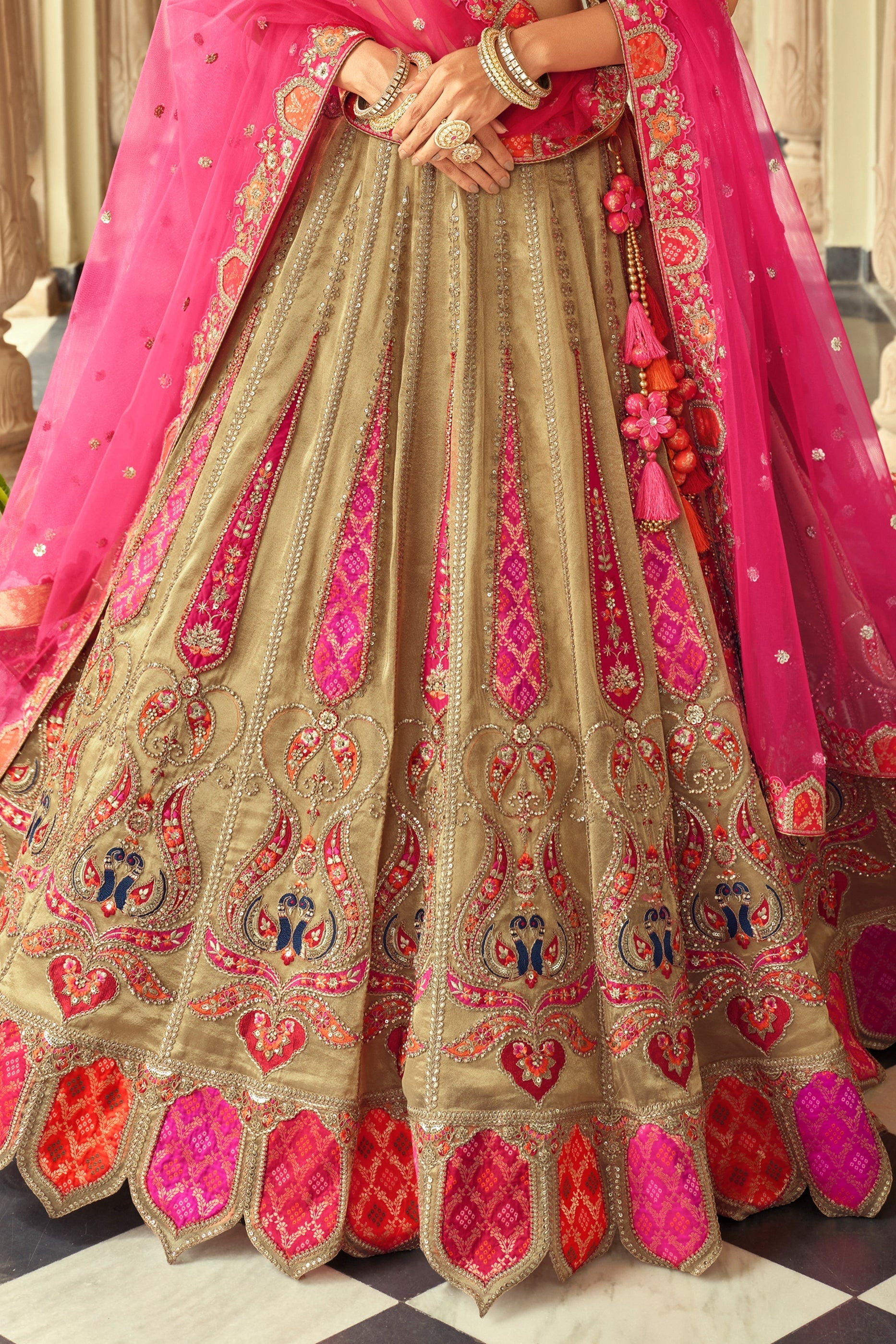 Beige Readymade Embroidered Silk Lehenga-SAR10904_5_SareeButa.com
