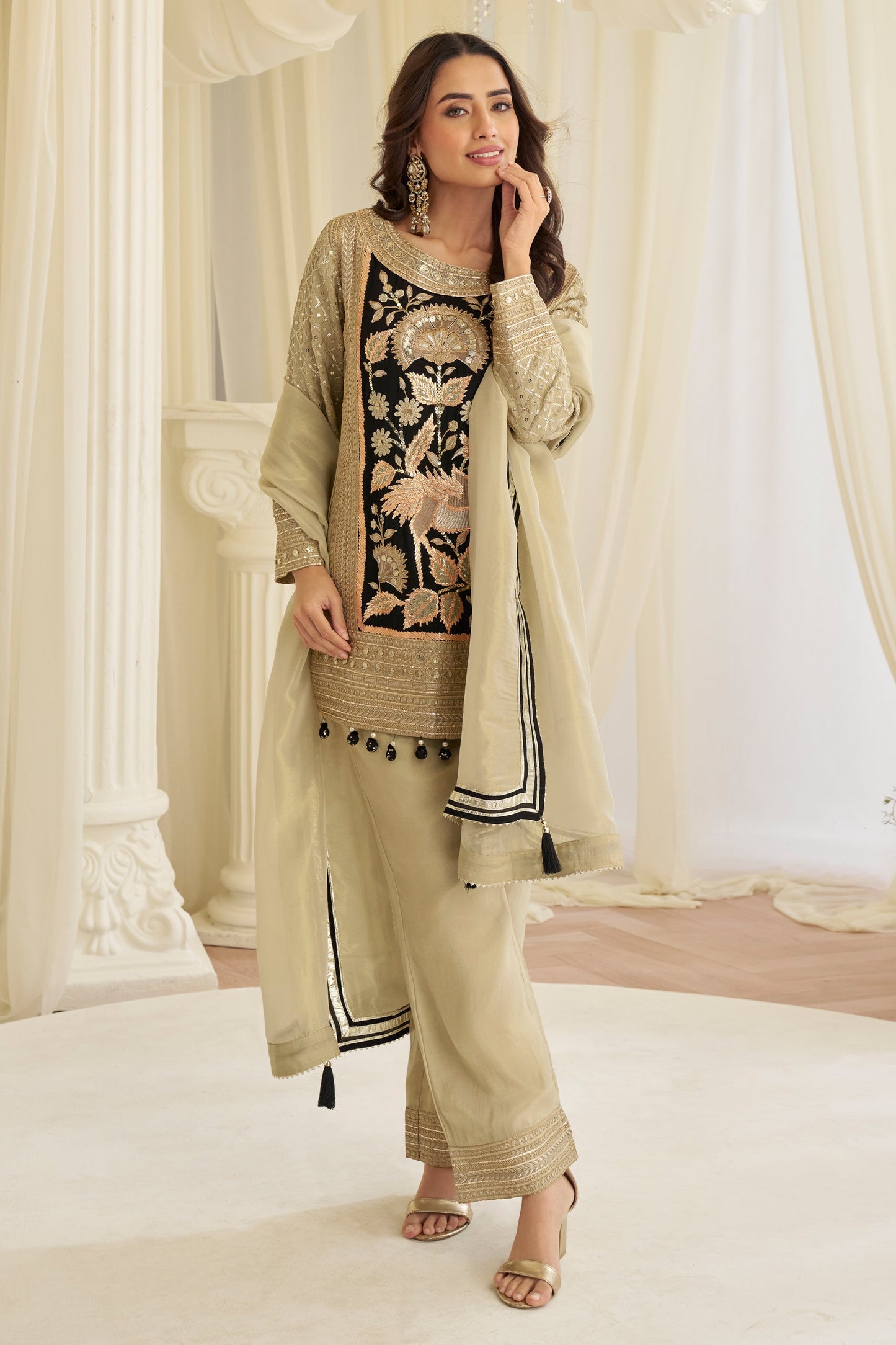 Beige Readymade Embroidered Simar Silk Suit-SAR11624_4_SareeButa.com