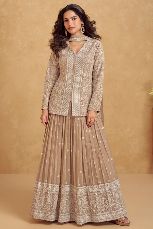 Beige Readymade Georgette Skirt Suit-SS567_1_SareeButa.com