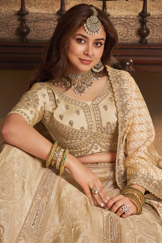 Beige Semi-Stitched Banarasi Silk Lehenga-SAR11699_2_SareeButa.com
