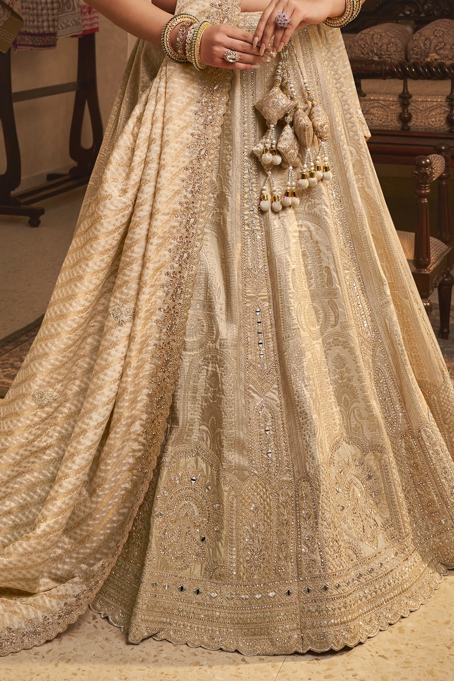 Beige Semi-Stitched Banarasi Silk Lehenga-SAR11699_5_SareeButa.com