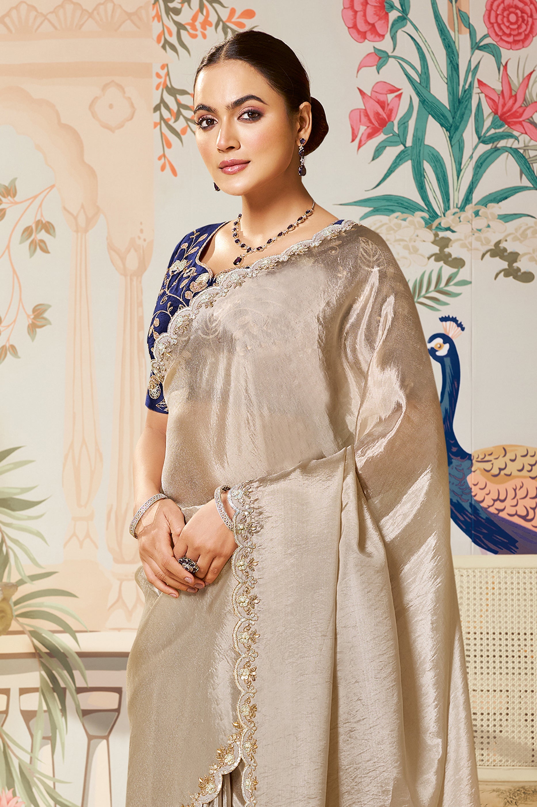 Beige Sequined Tussar Silk Saree-SAR10464_4_SareeButa.com