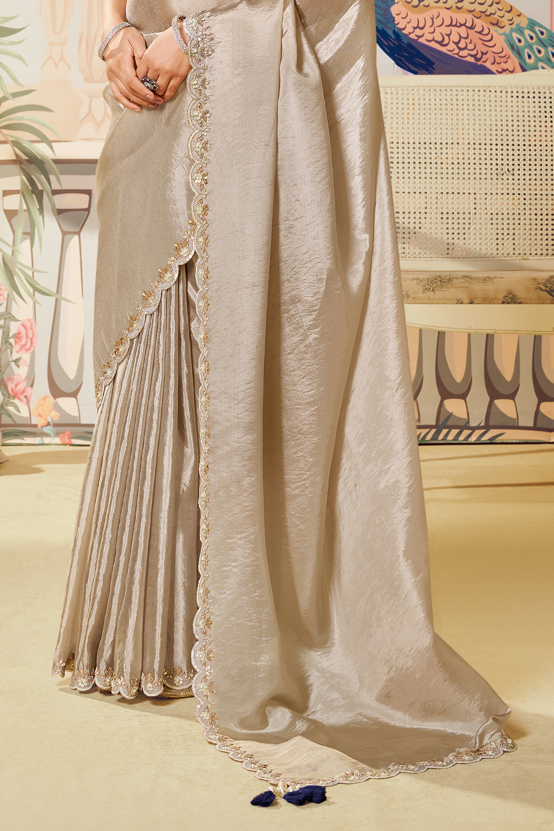 Beige Sequined Tussar Silk Saree-SAR10464_5_SareeButa.com