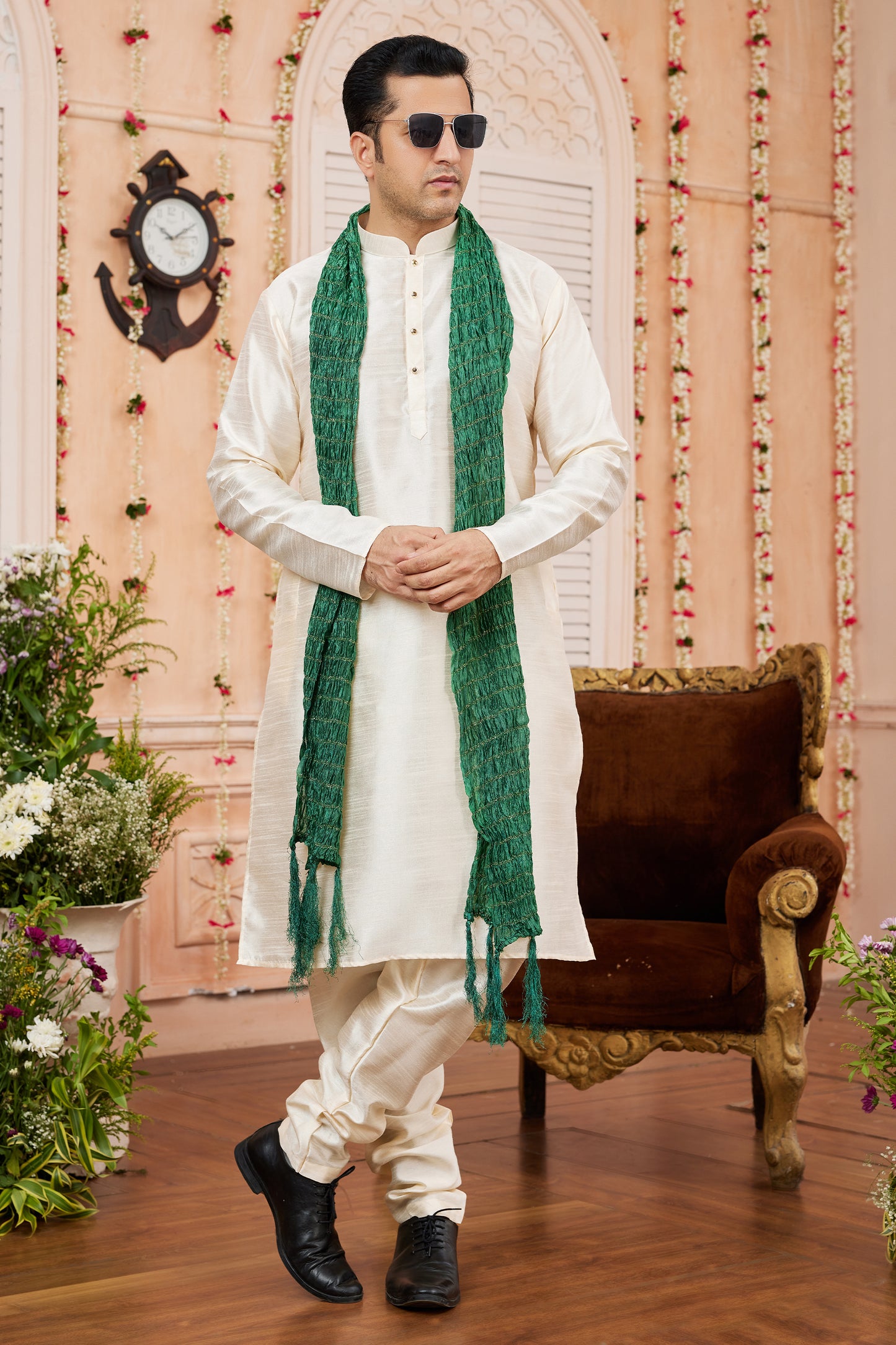 Beige Silk Kurta Pajama-SAR11395_1_SareeButa.com