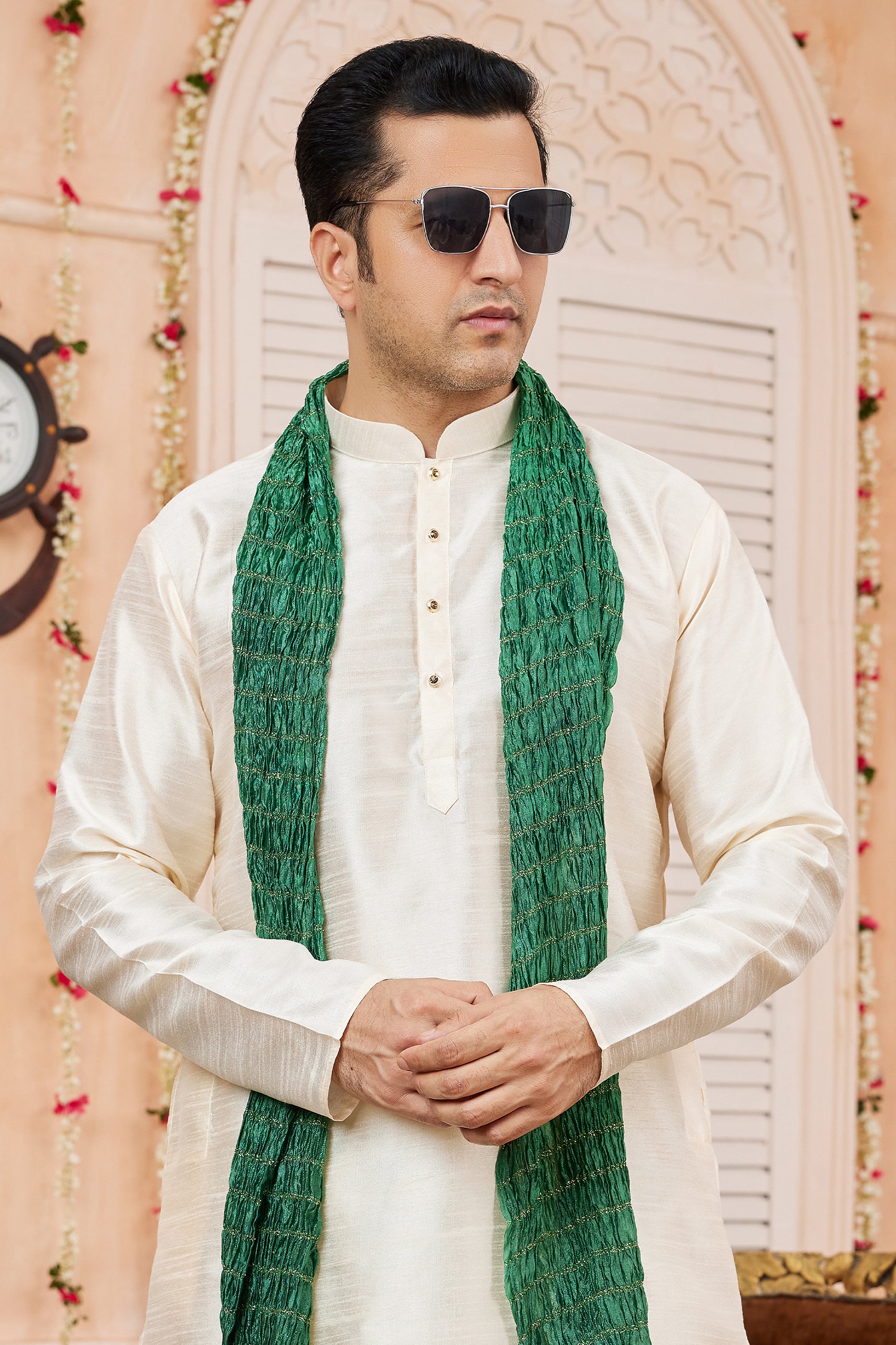 Beige Silk Kurta Pajama-SAR11395_3_SareeButa.com
