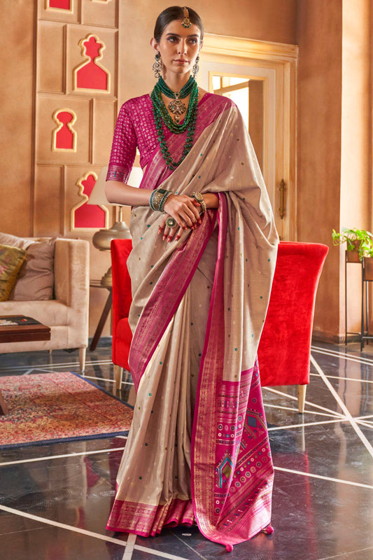 Beige Silk Patola Saree-ZB132068_1