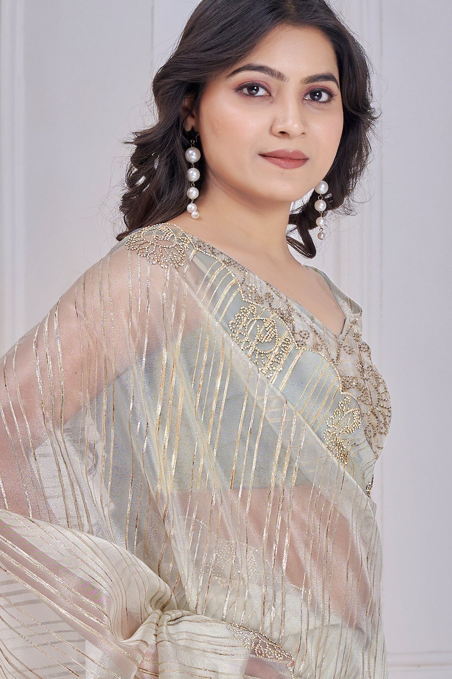 Beige Stone Work Jacquard Saree-SAR10738_2_SareeButa.com