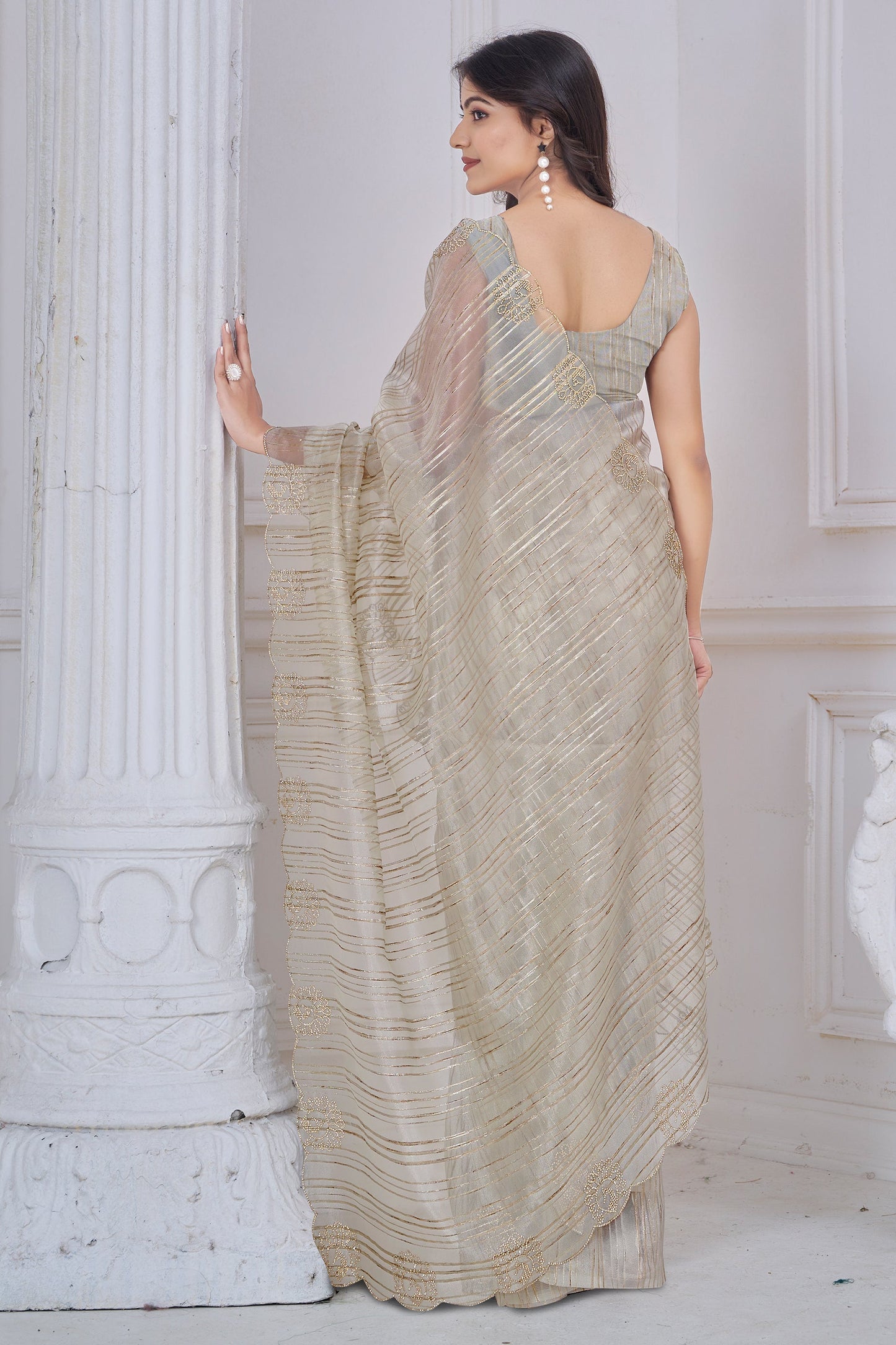 Beige Stone Work Jacquard Saree-SAR10738_3_SareeButa.com
