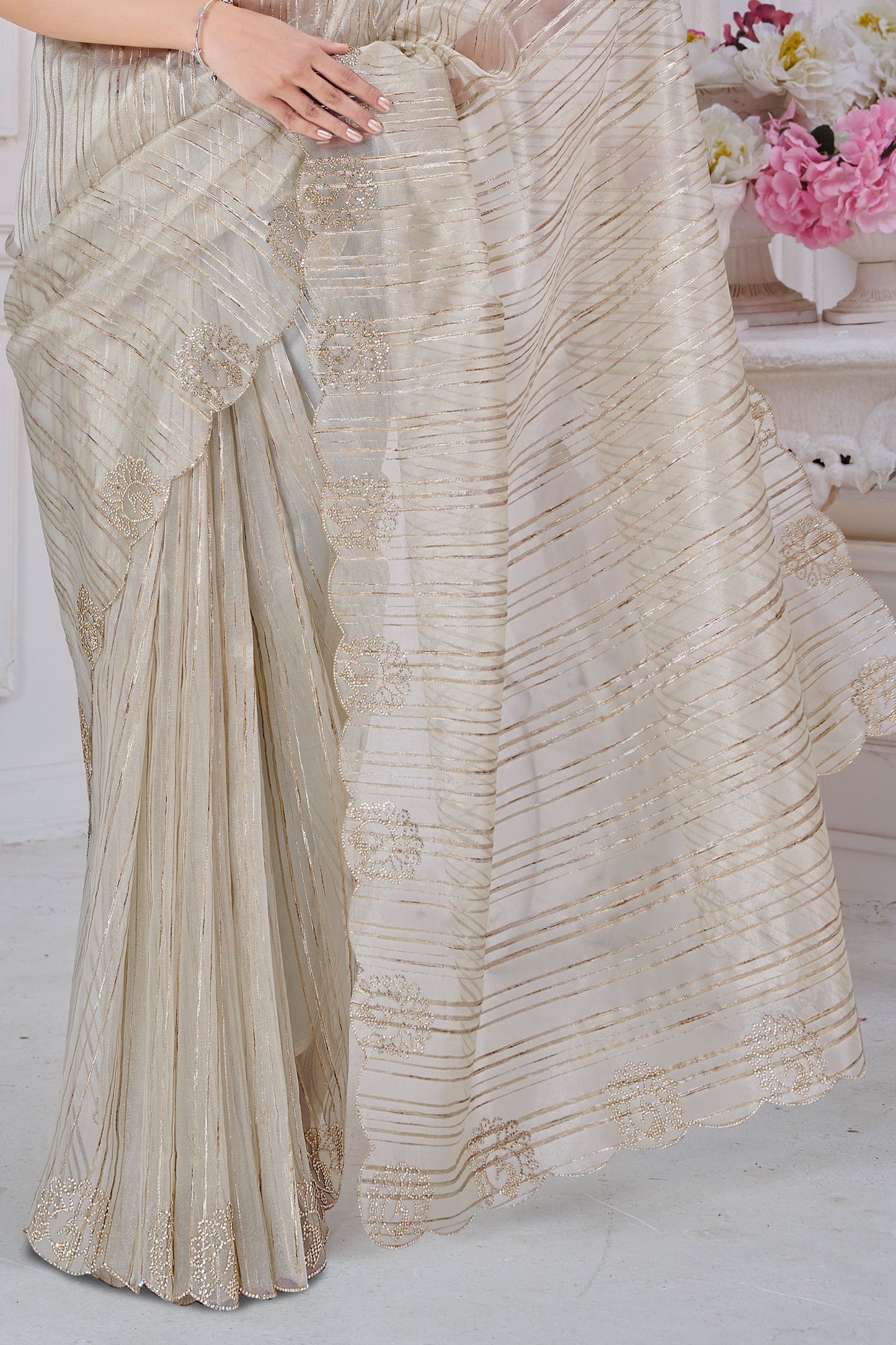 Beige Stone Work Jacquard Saree-SAR10738_5_SareeButa.com