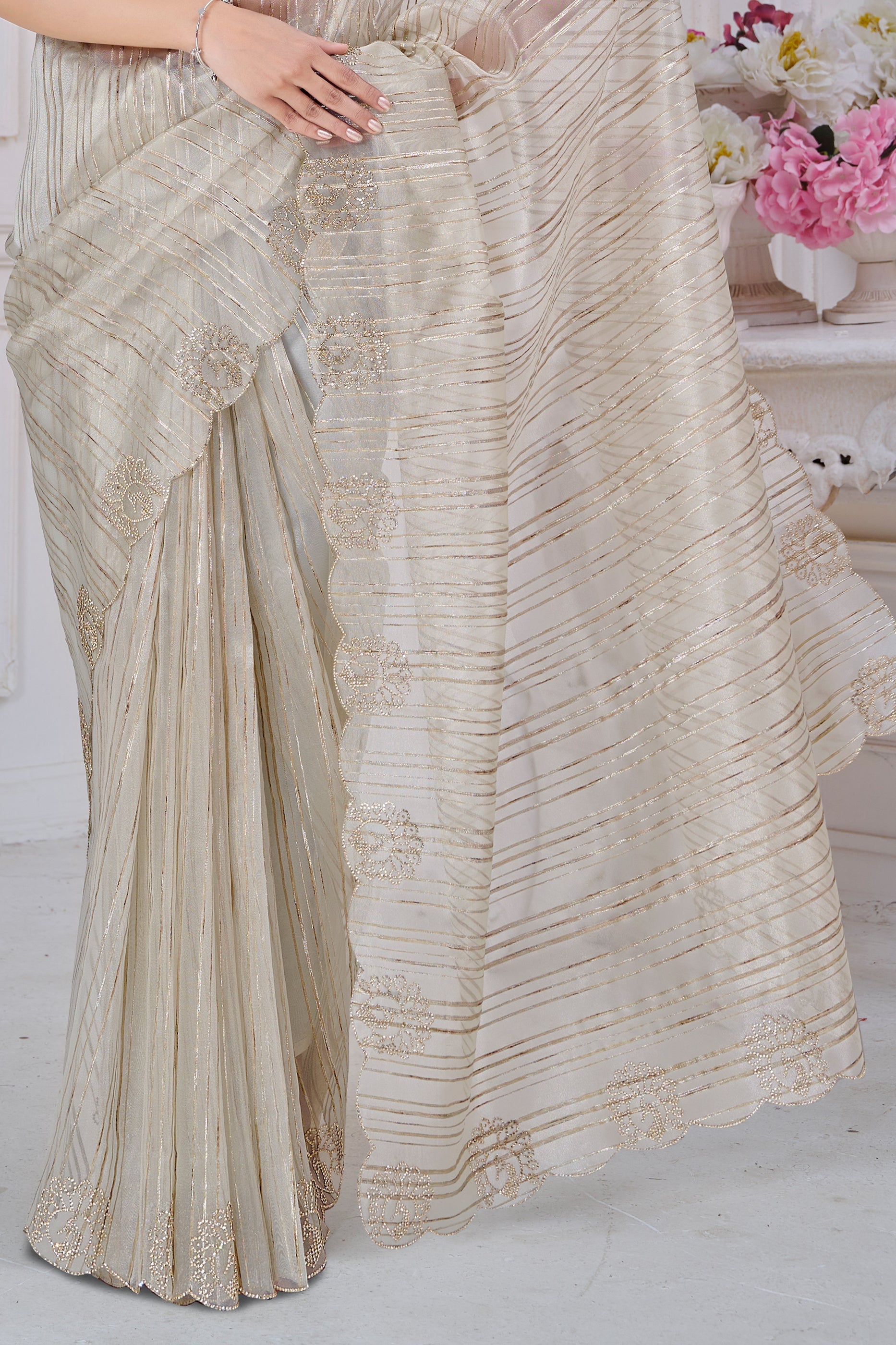 Beige Stone Work Jacquard Saree-SAR10738_5_SareeButa.com