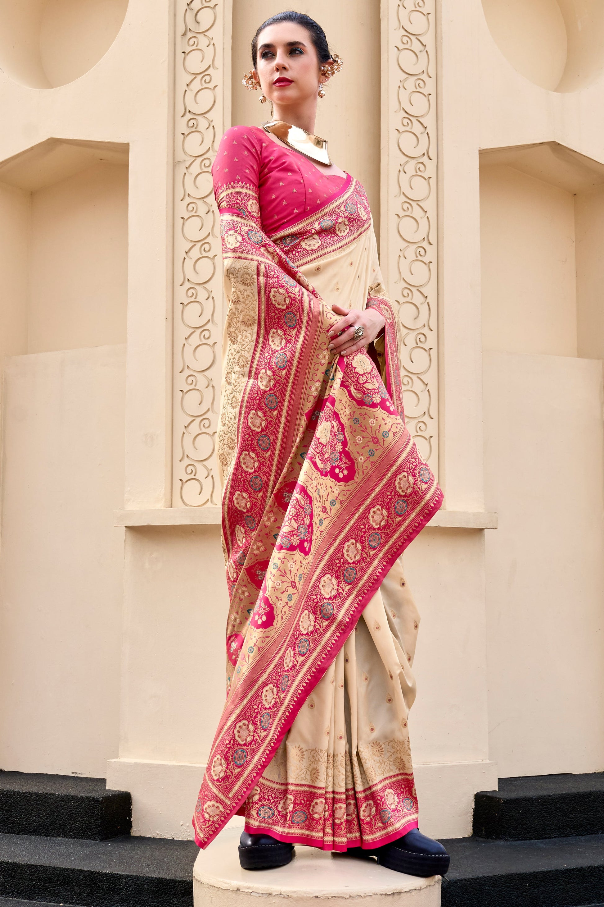 Beige Woven Banarasi Saree-ZB134706_1_SareeButa.com