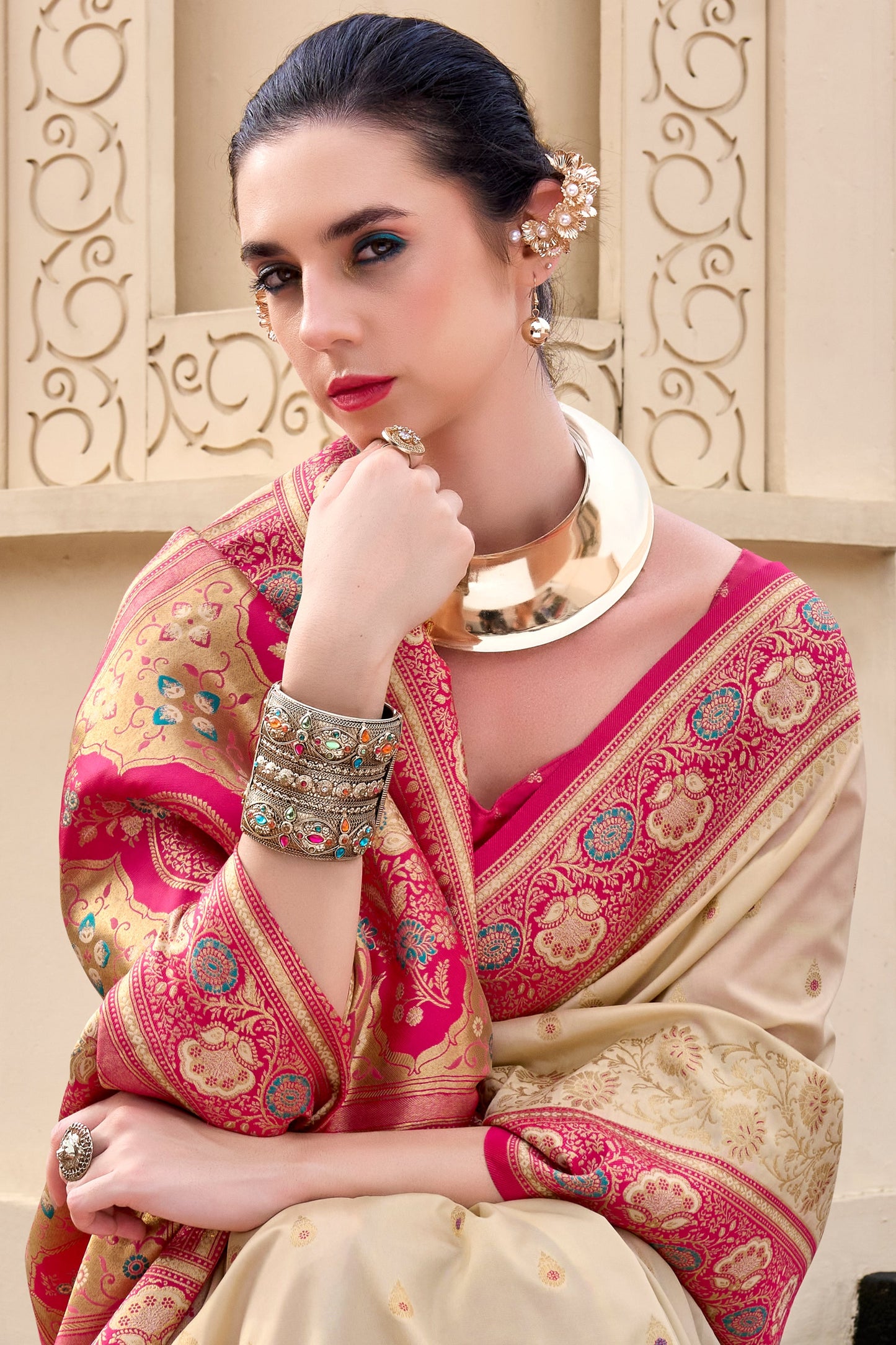 Beige Woven Banarasi Saree-ZB134706_2_SareeButa.com
