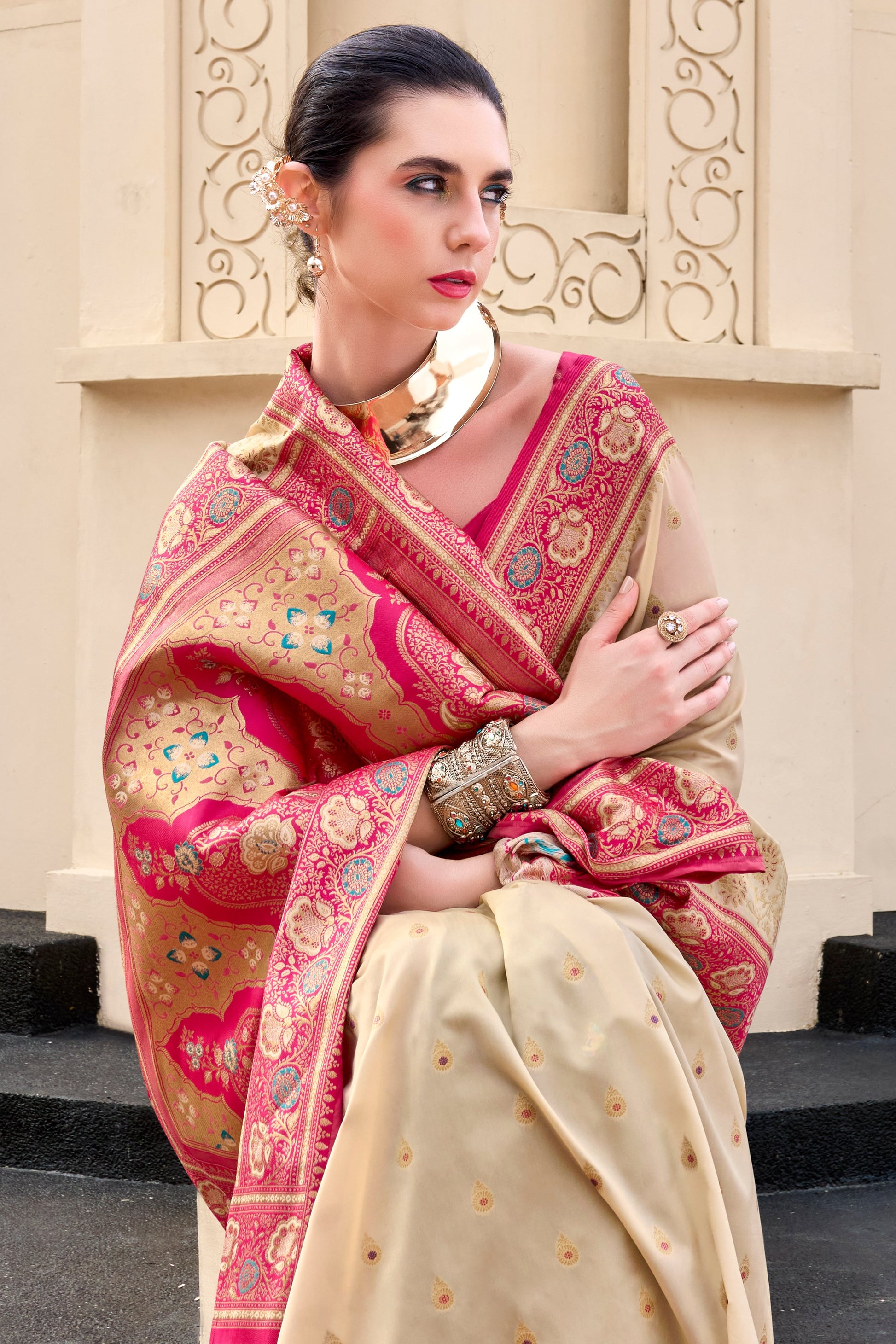 Beige Woven Banarasi Saree-ZB134706_3_SareeButa.com