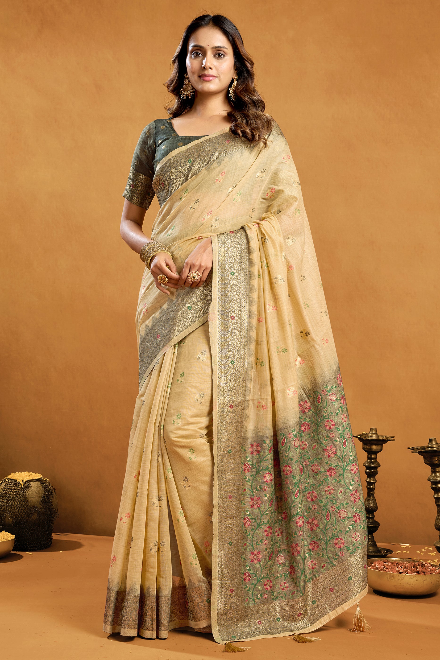 Beige Woven Cotton Silk Saree-SAR12610_1_SareeButa.com